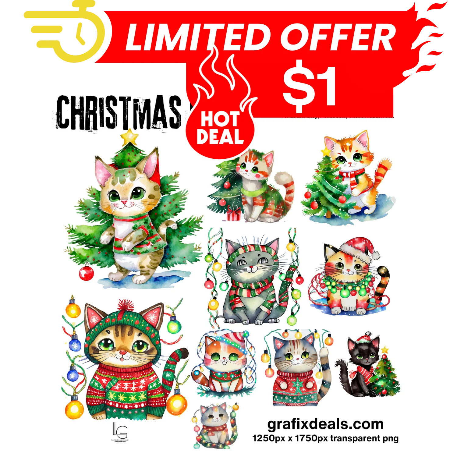 $1 Deal! Cute Christmas Cat Graphics Bundle product image (1)