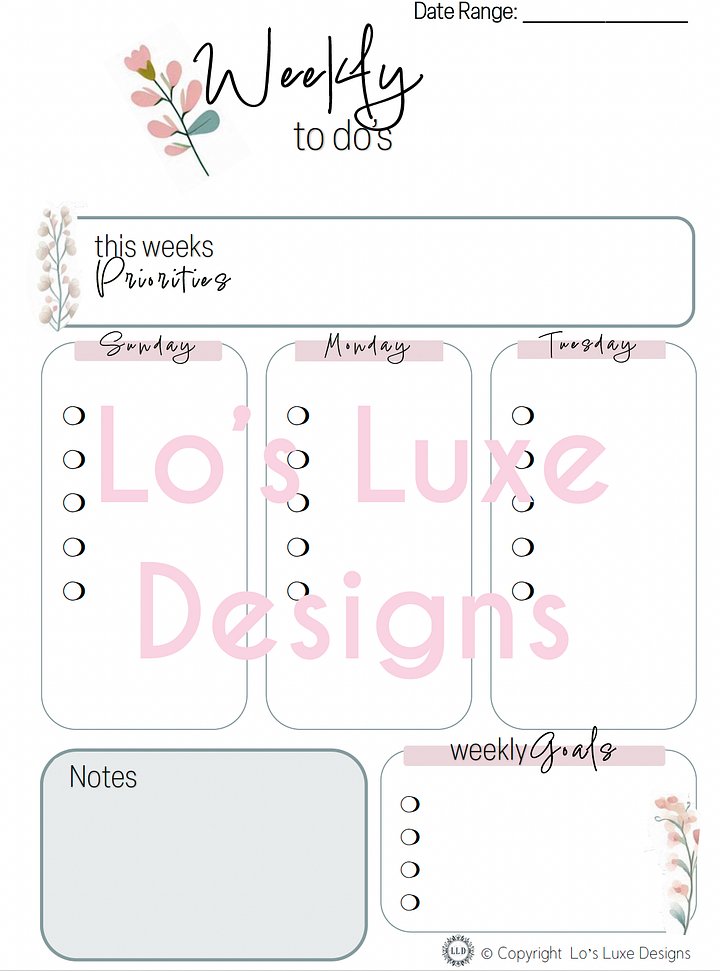 Simple Florals To Do List Bundle - 8.5x11 - Printable product image (2)