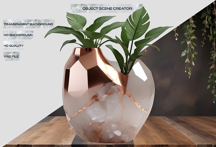 Glamour Organique – vase quart & bronze, PNG product image (2)