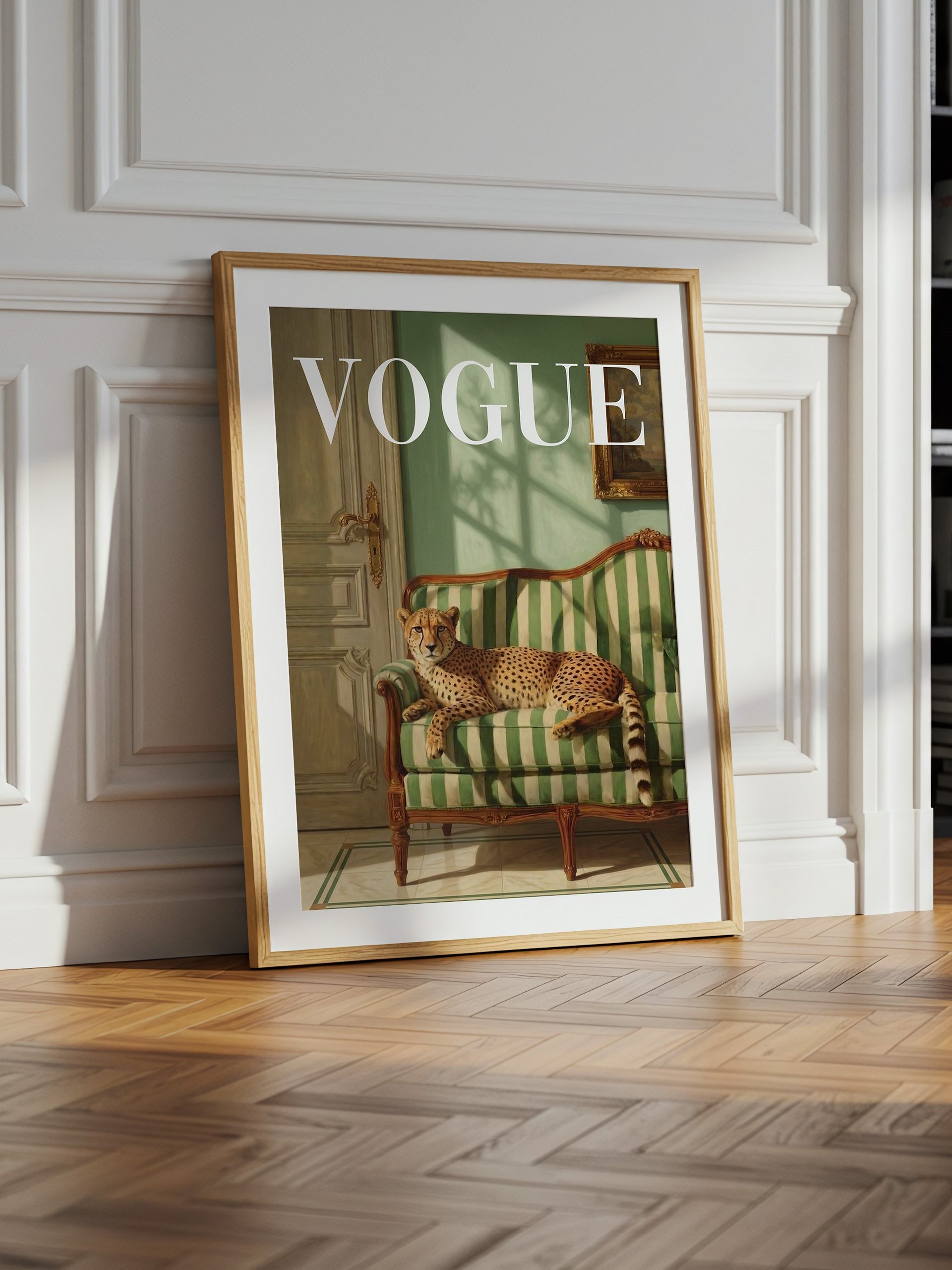 Cheetah on Green Sofa Fashion Poster - Vintage Vogue Print product image (3)