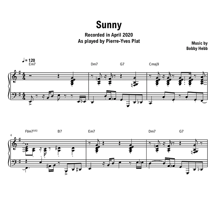 Pierre-Yves Plat - Sunny (2020) - Sheet music (PDF) product image (1)