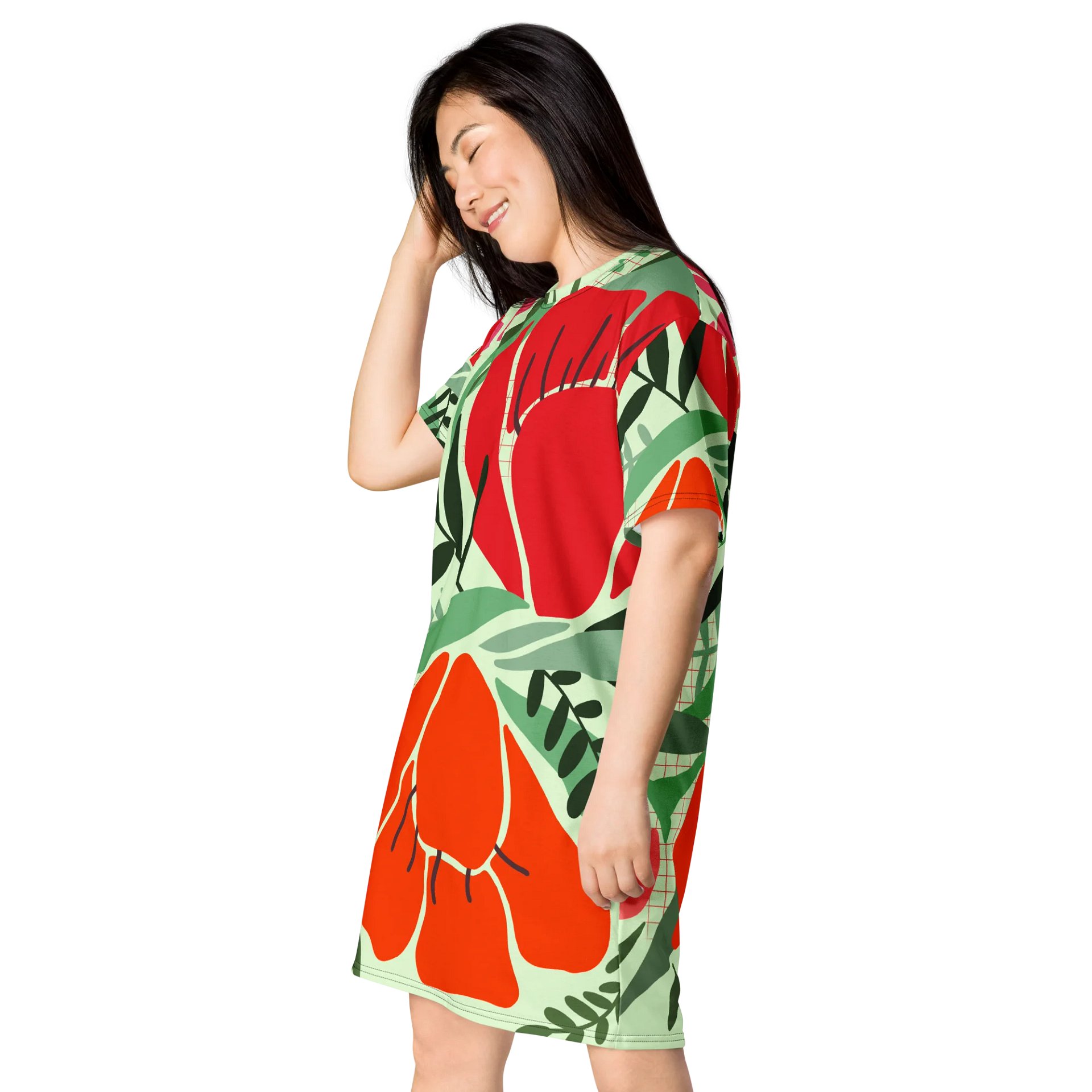 Vibrant Floral T-Shirt Dress - Oversized Trendy Design | TDSMUSIC.com product image (3)