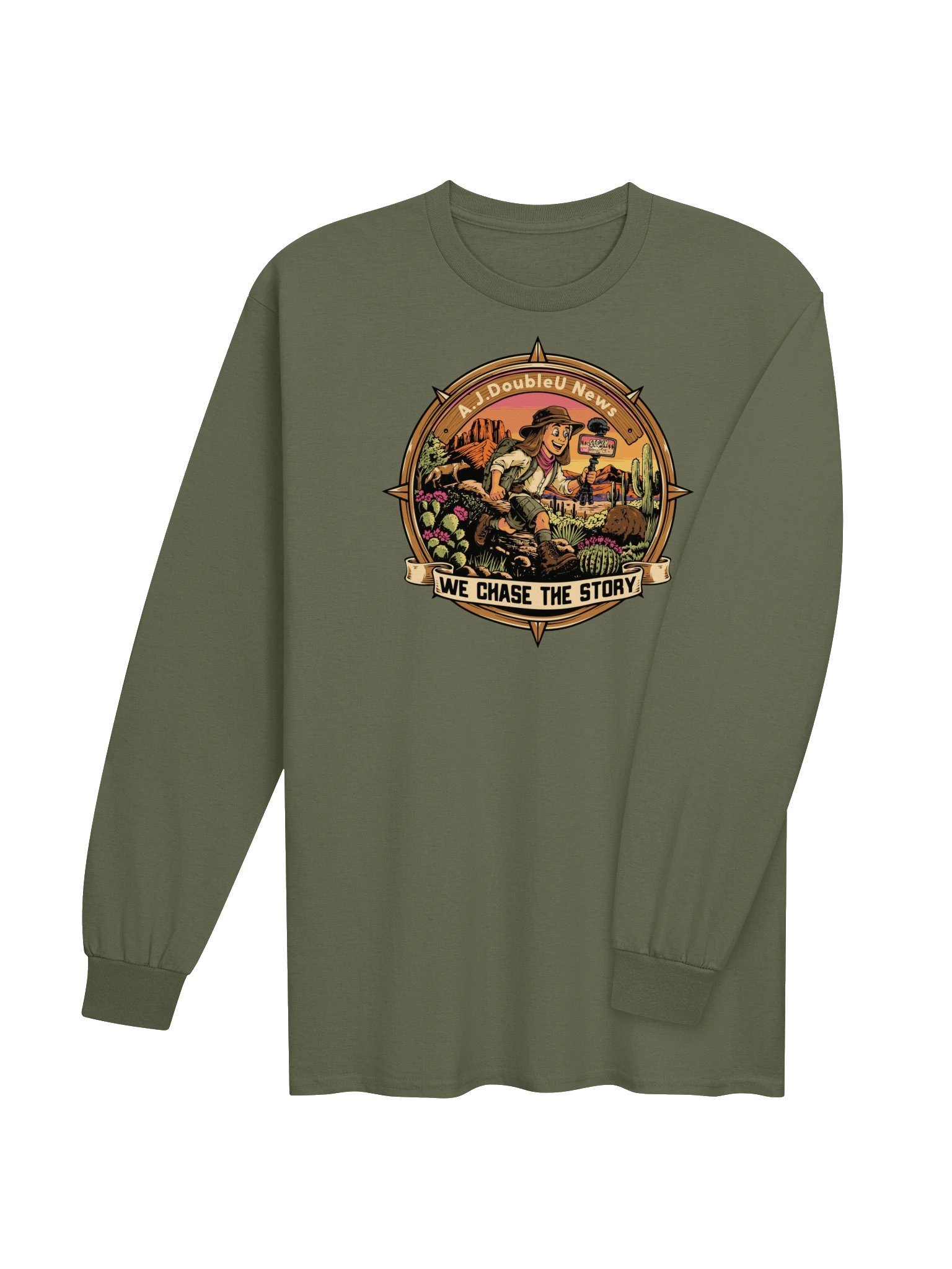 MILITARY GREEN - A.J. DoubleU News Desert Chase Logo Tee product image (4)