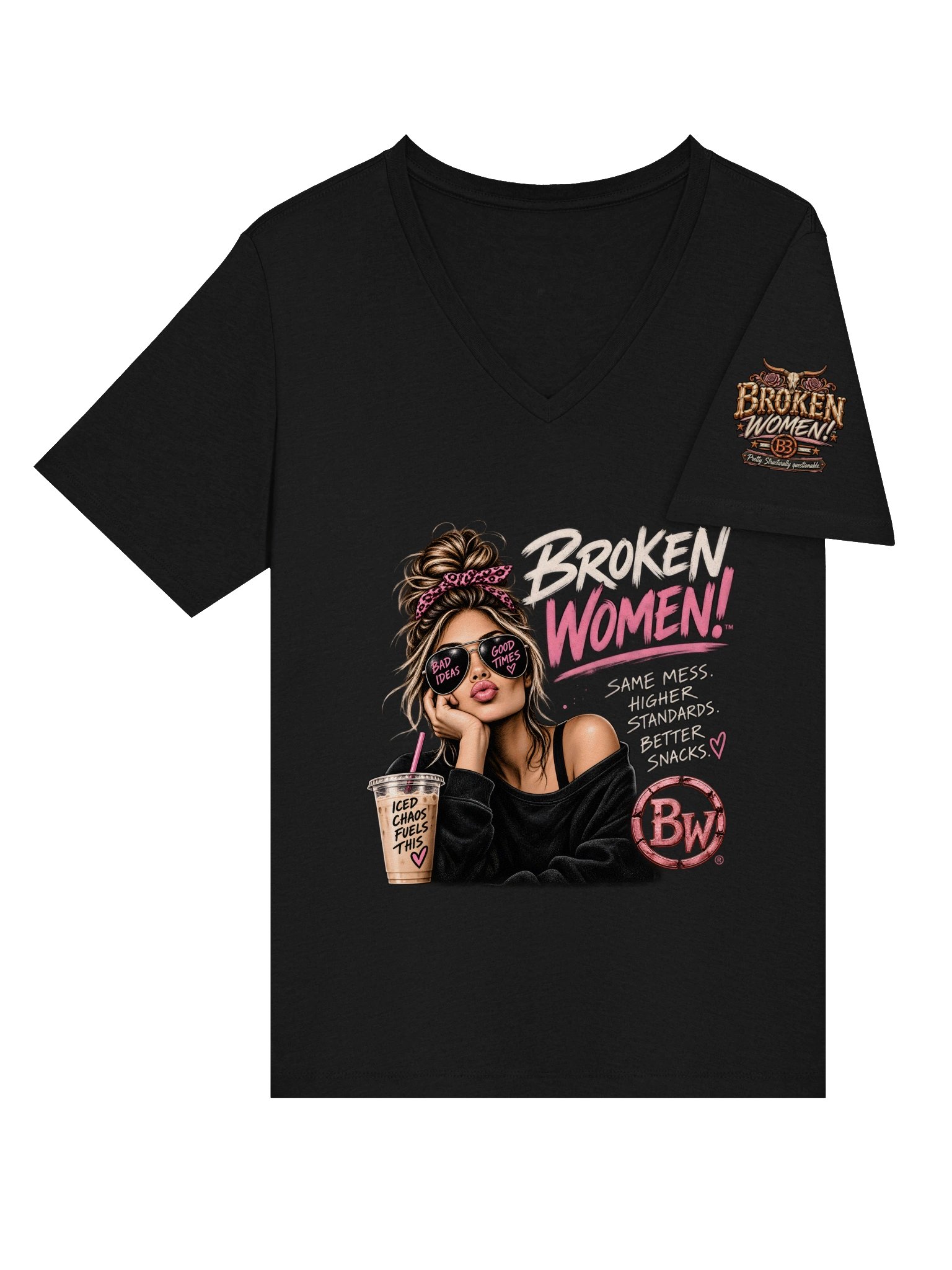 BROKEN WOMEN!™ — SAME MESS. HIGHER STANDARDS. BETTER SNACKS. — V-NECK TEE product image (23)