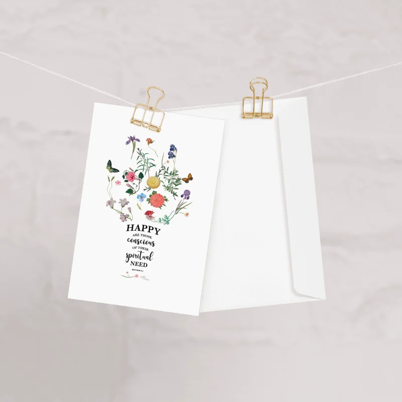 “Happy Are Those Conscious of Their Spiritual Need” | Matthew 5:3 | Floral Greeting Card product image (1)