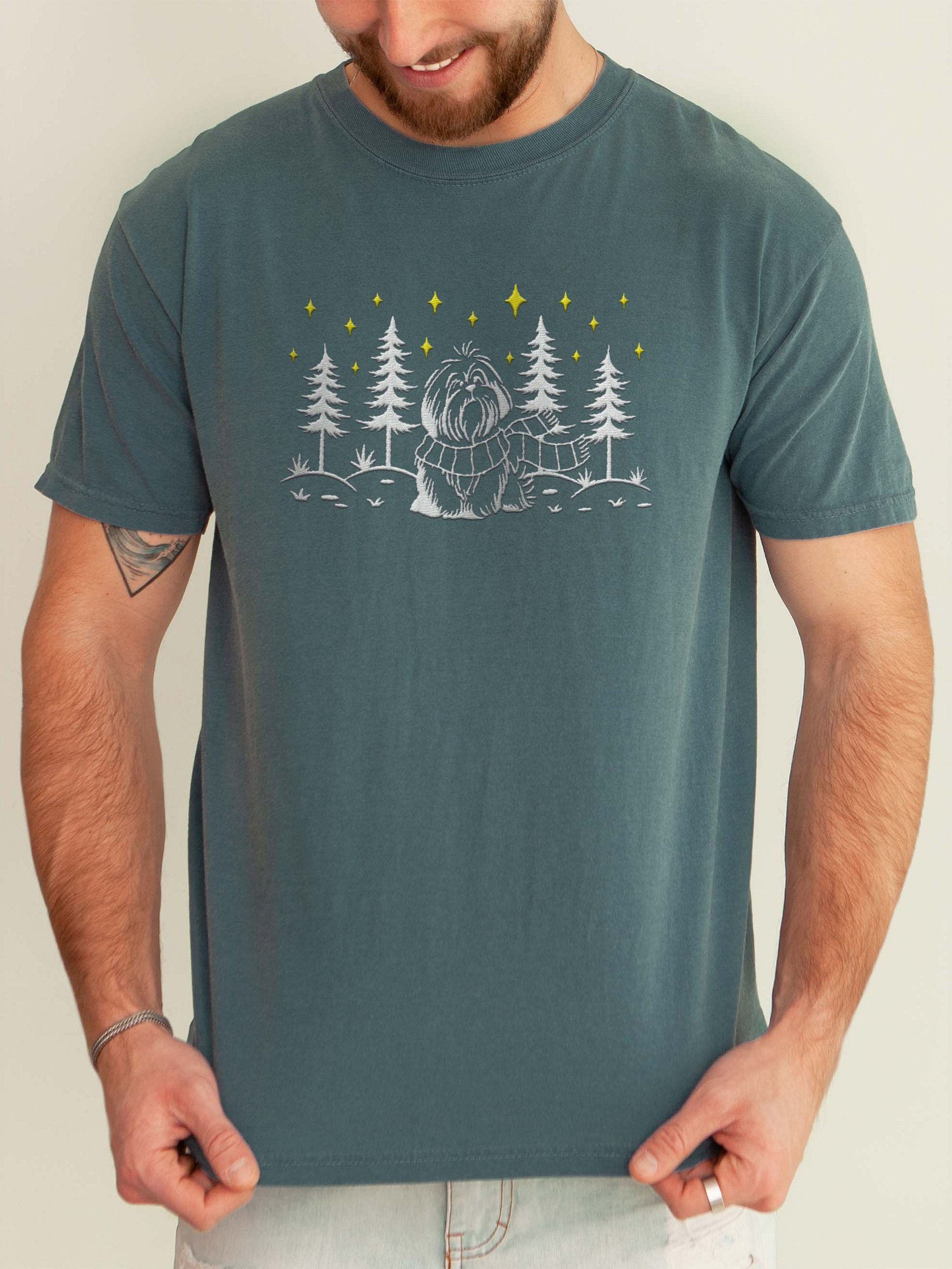 Havanese Winter/Christmas Line Art Design Embroidered T-Shirt product image (2)
