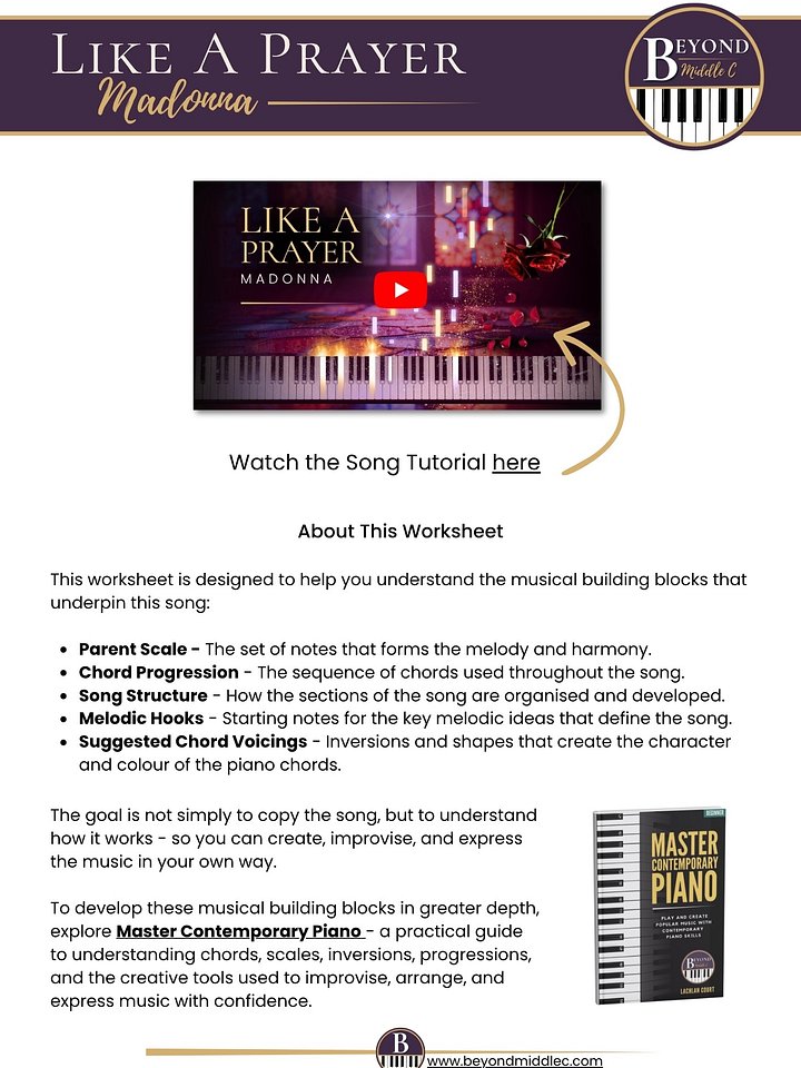 Like a Prayer (Madonna) - BMC Song Tutorial Worksheet product image (1)
