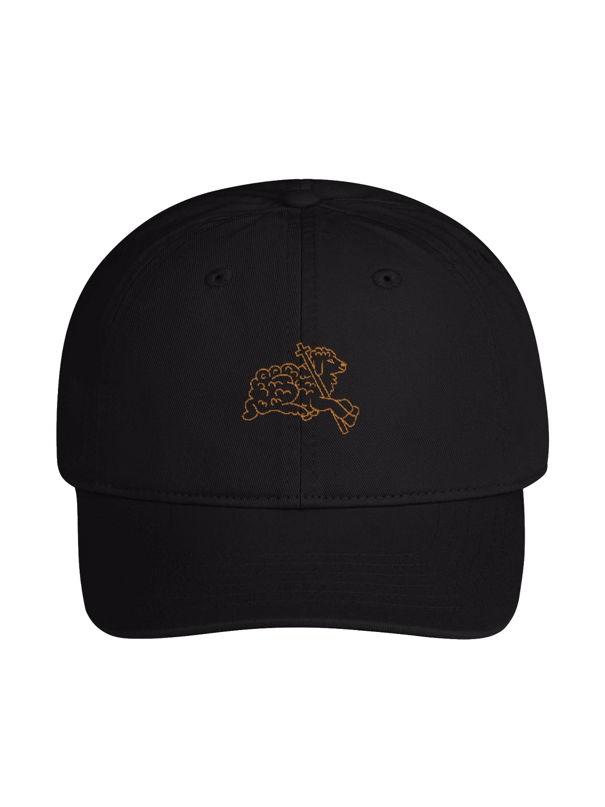 The Lamb dad cap, black with gold embroidered lamb and cross
