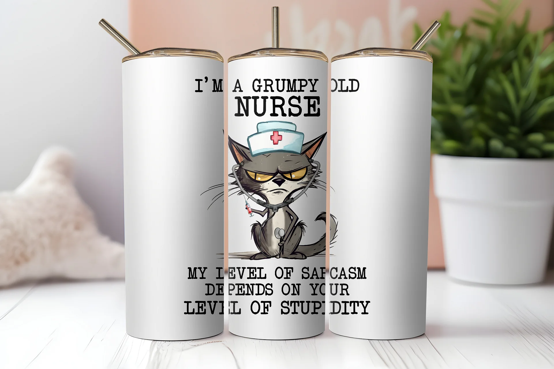 Grumpy Nurse Cat Tumbler: Sarcasm Level - Nurse Approved! product image (2)