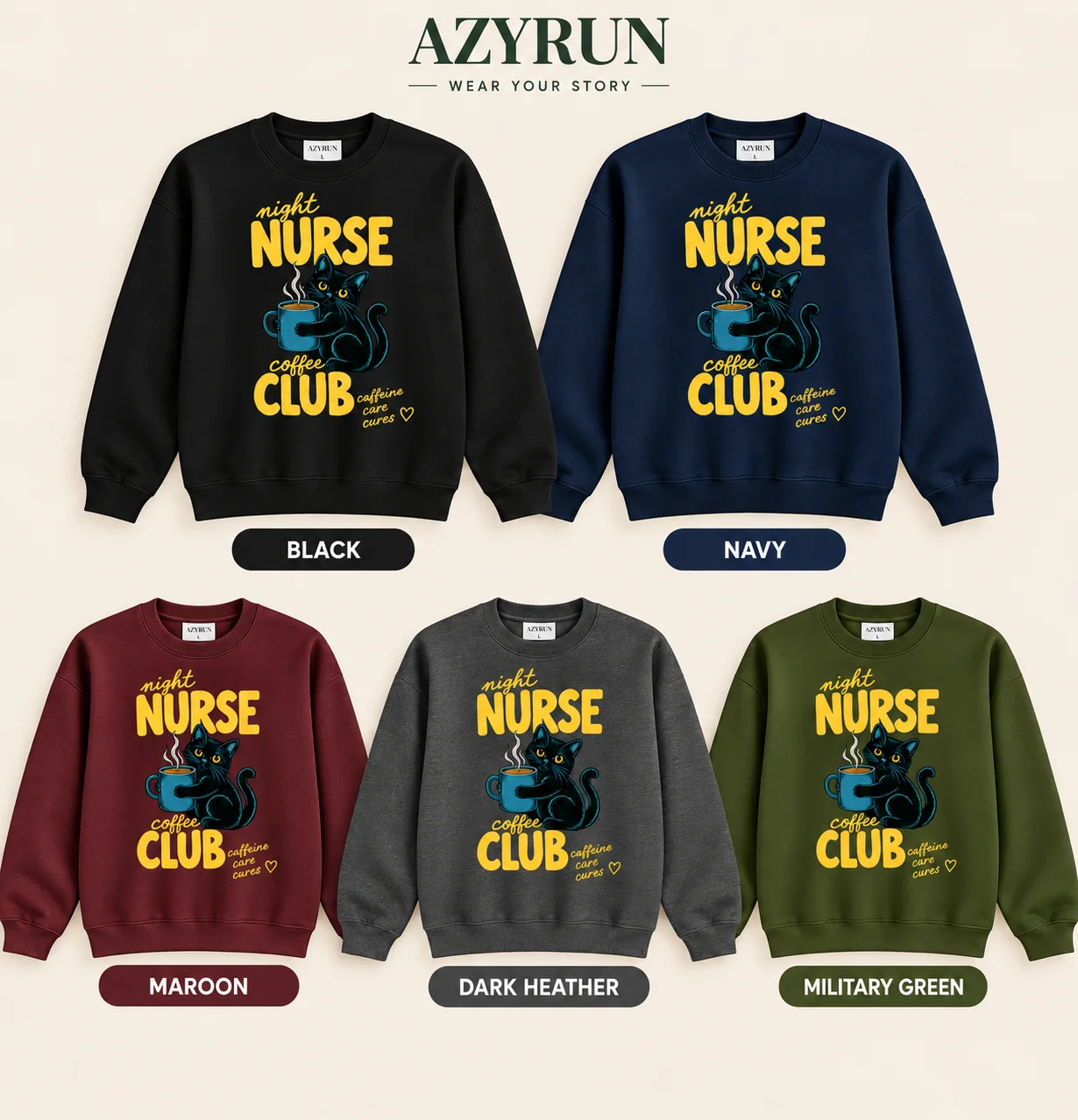 Night Shift Nurse Coffee Sweatshirt | Black Cat Nurse Gift product image (5)