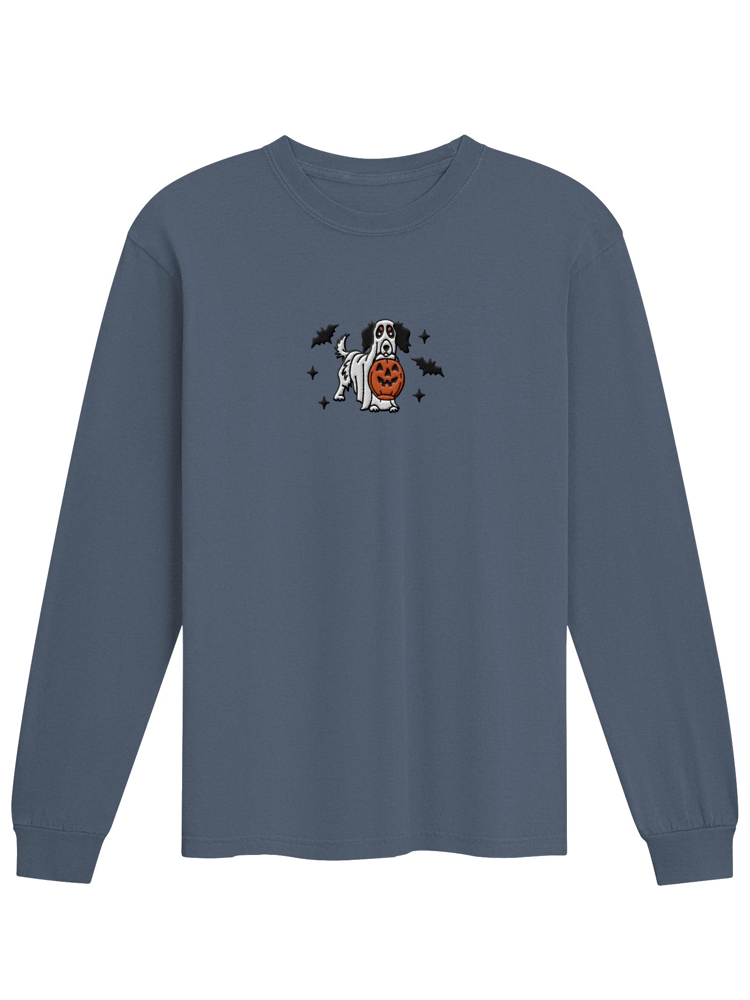 Halloween Longhaired Dachshund(Pied, Black) Embroidered Long-sleeved T-Shirt product image (1)