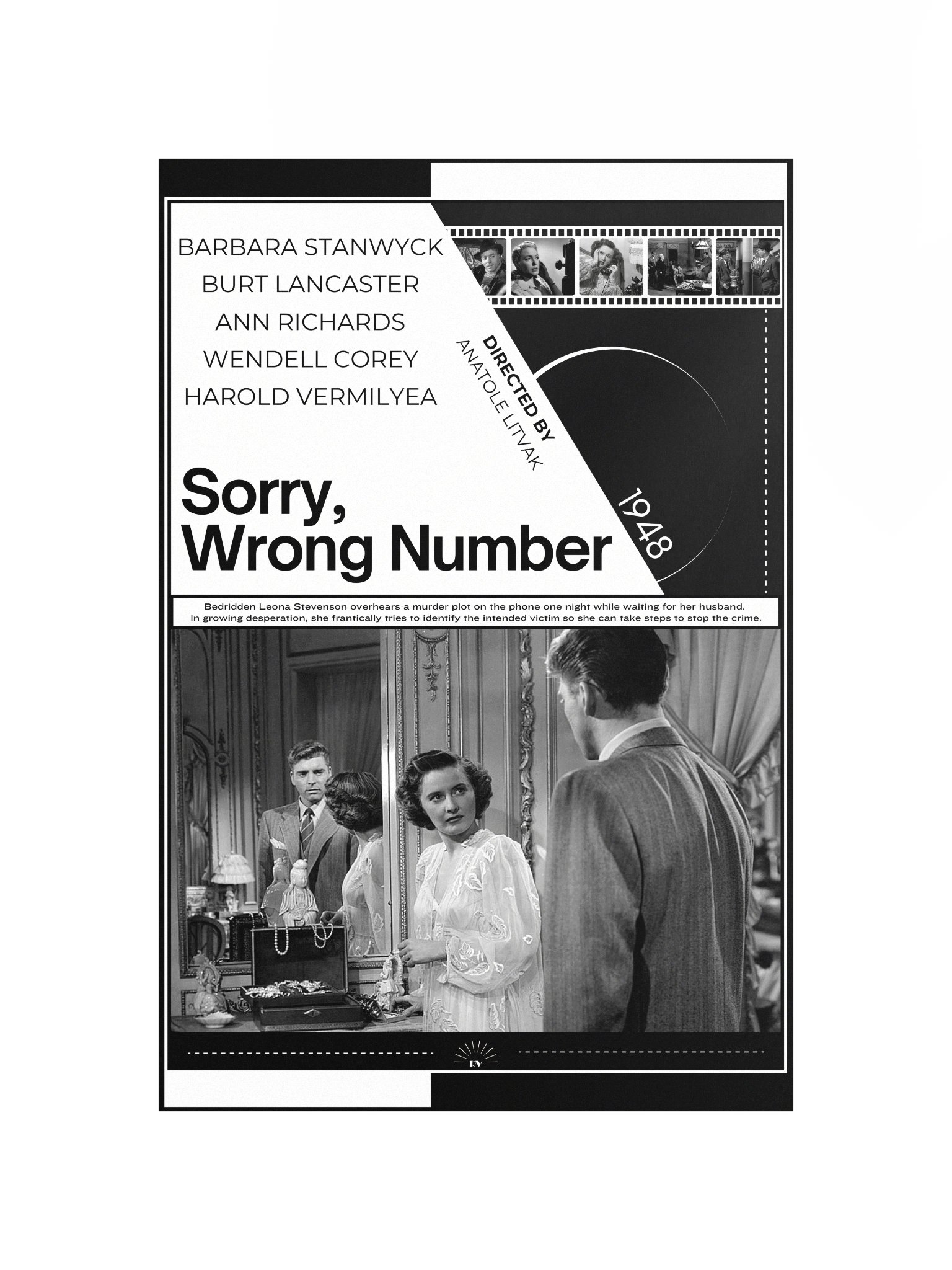Sorry, Wrong Number with Barbara Stanwyck and Burt Lancaster 1948 | Movie Poster | 12x18 Wall Art product image (4)