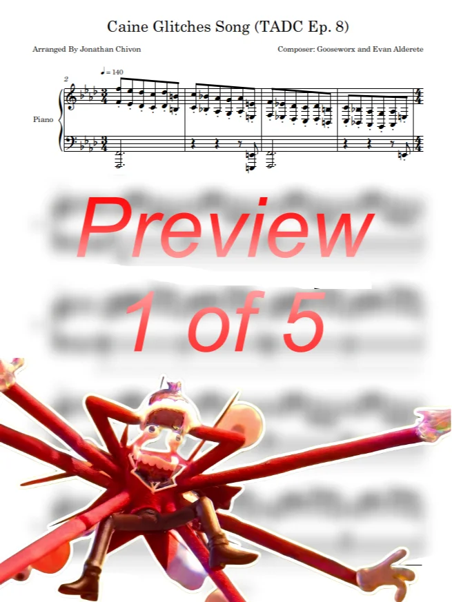 Caine Glitches Song Piano Sheet Music (TADC Ep. 8) product image (1)