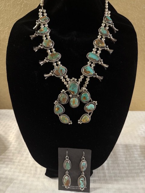 Artisan Royston Turquoise "High Desert" Squash Blossom Suite product image (1)
