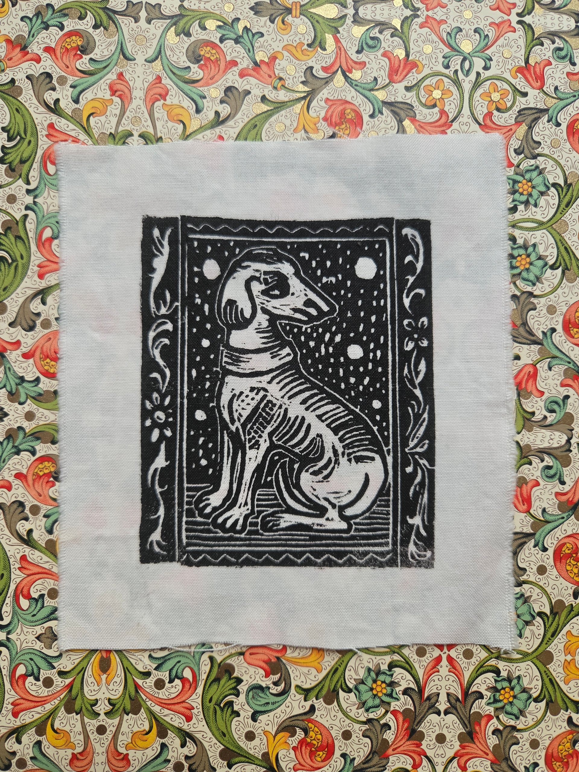Medieval Woodcut Dog Fabric Patch product image (1)