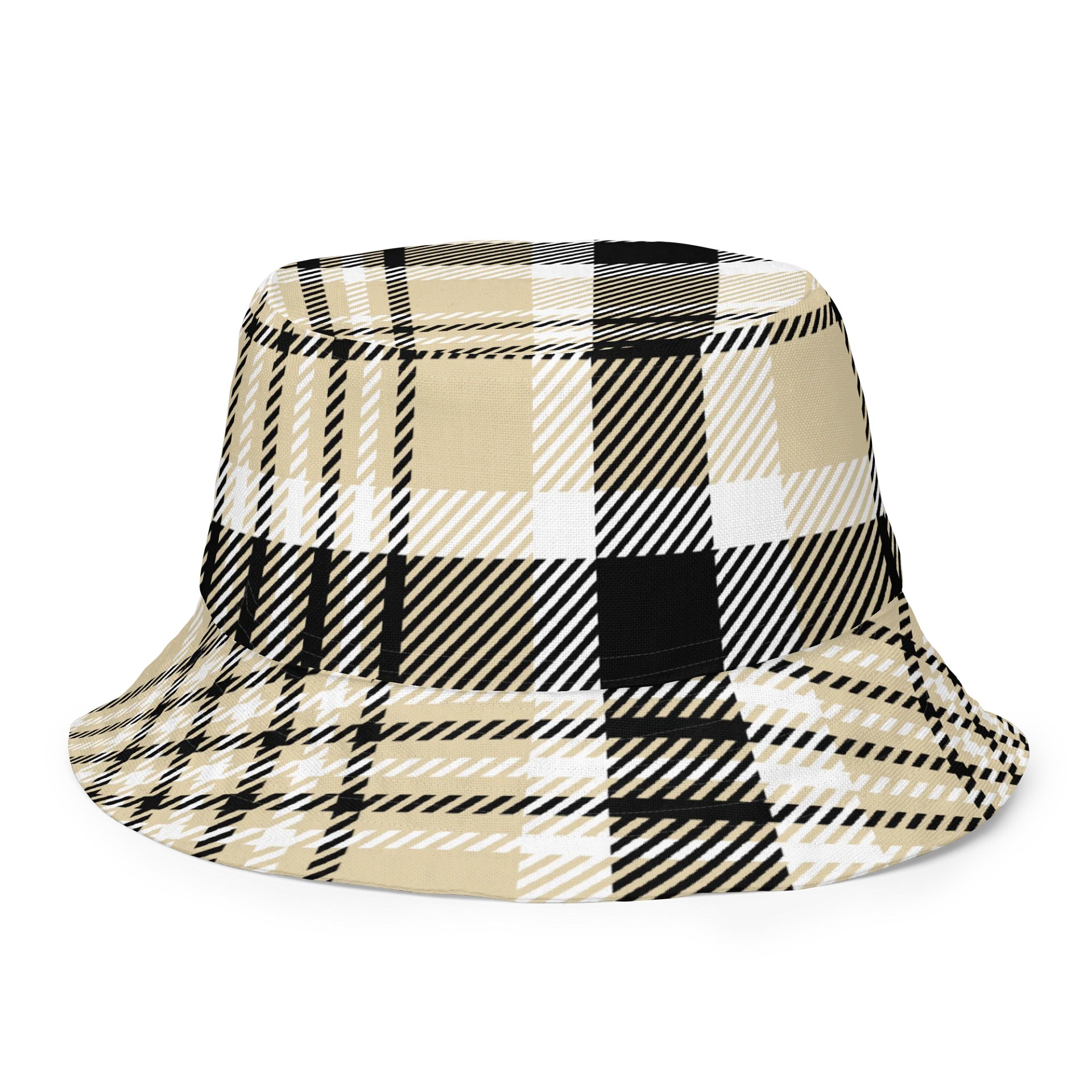 Beige/Black Reversible Plaid All-Over Print Bucket Hat product image (1)