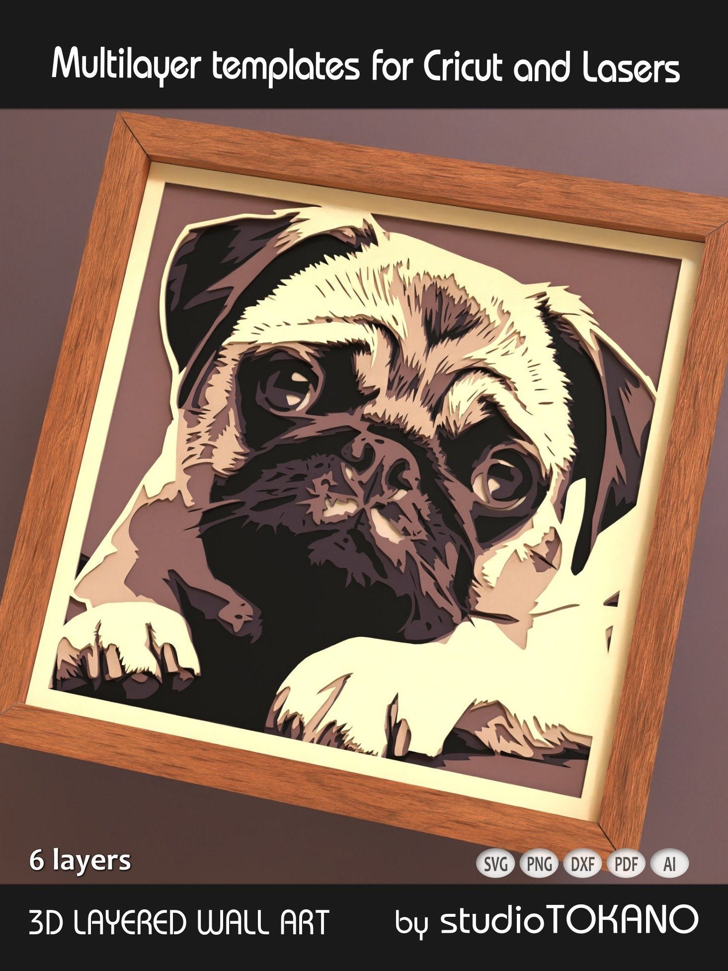 Pug 3D layered dog svg for Cricut product image (6)
