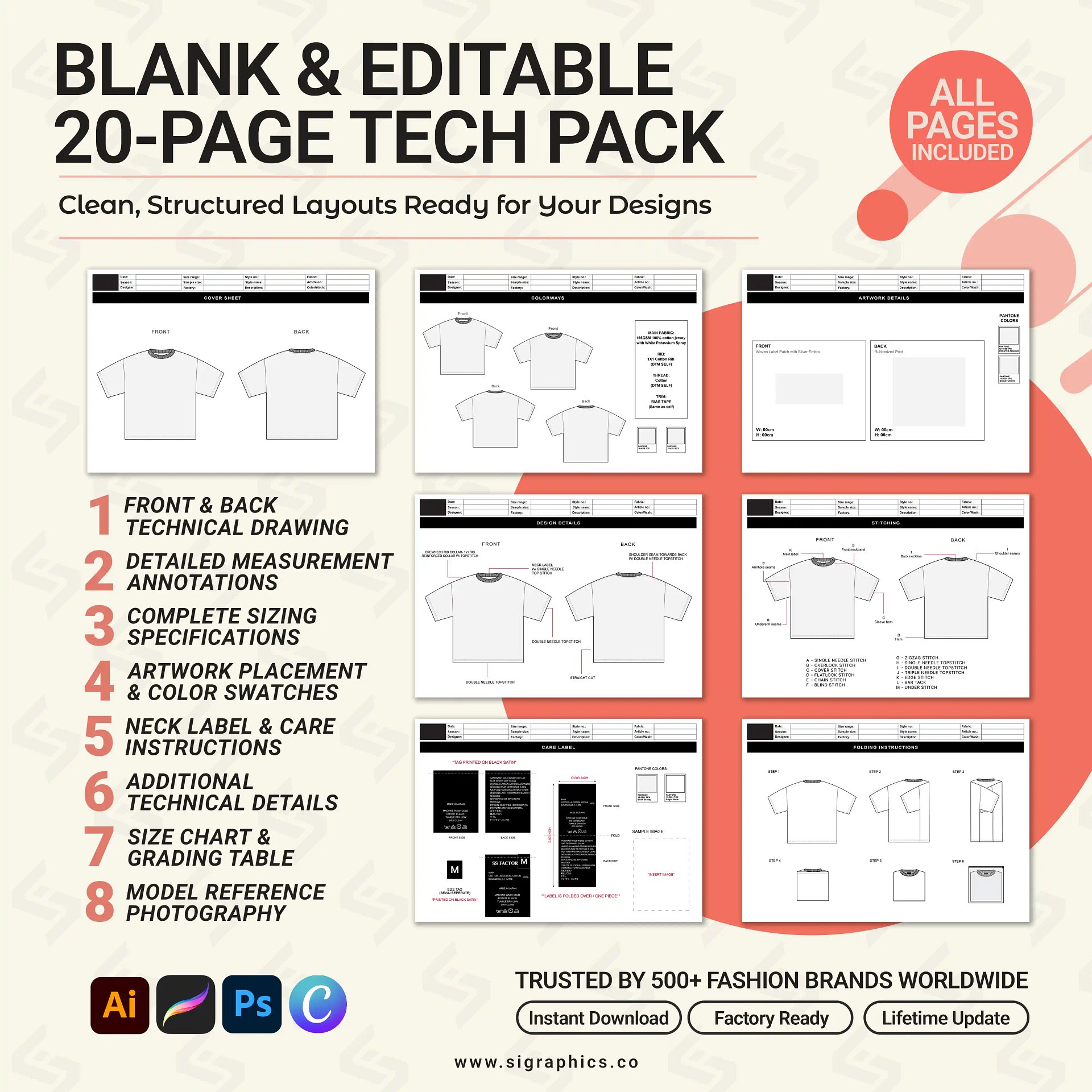 Boxy Fit T-Shirt Tech Pack Template product image (4)