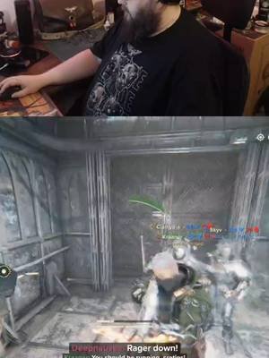 We just wanted to use the elevator… not fight for our lives! 😂 #beyondthehive #warhammer #darktide #40k
