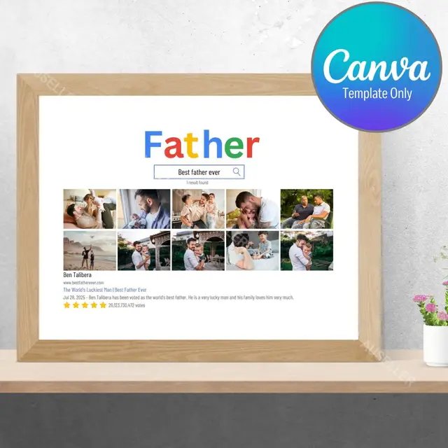 Give your dad the gift of a personalised touch! Our Google-inspired poster template lets you create a heartfelt masterpiece just for him. Perfect for any occasion. Show him he's one in a million! Template link in bio! 🌷✨ #Bestdadever #HappyFathersDay #ForDad #GiftForHim