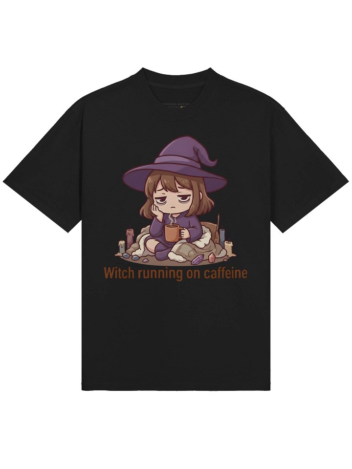 Witch Running on Caffeine Oversized T-Shirt – Cozy Witch Tee for Tired Girls & Slow Days product image (2)