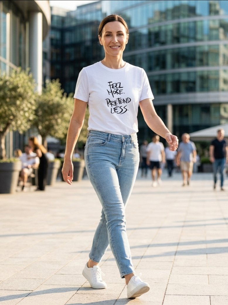 Feel More Pretend Less T-Shirt | Handwritten Script Quote Tee product image (4)