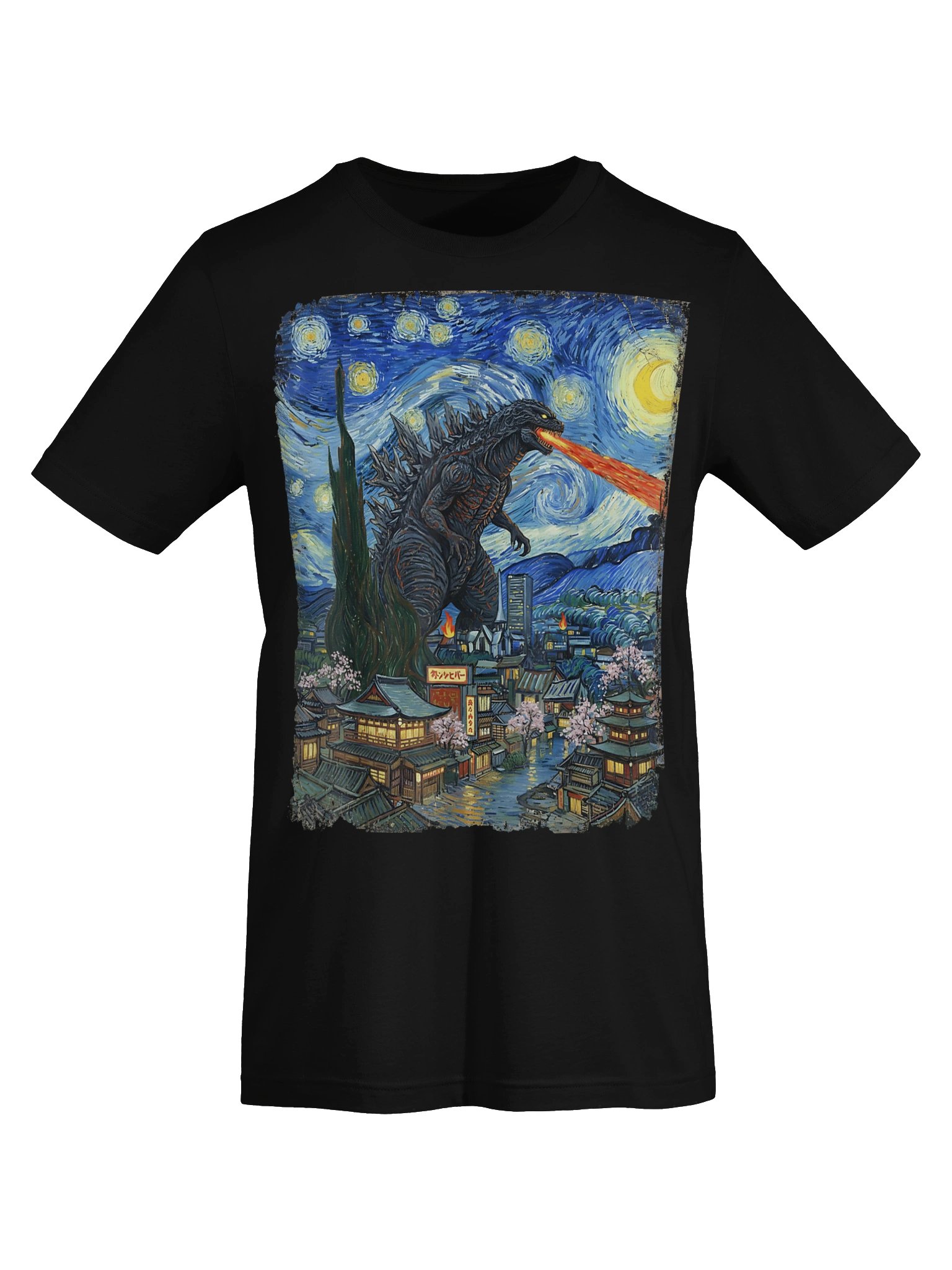 Kaiju Monster Starry Night Vintage Japanese Art Parody T-Shirt product image (45)