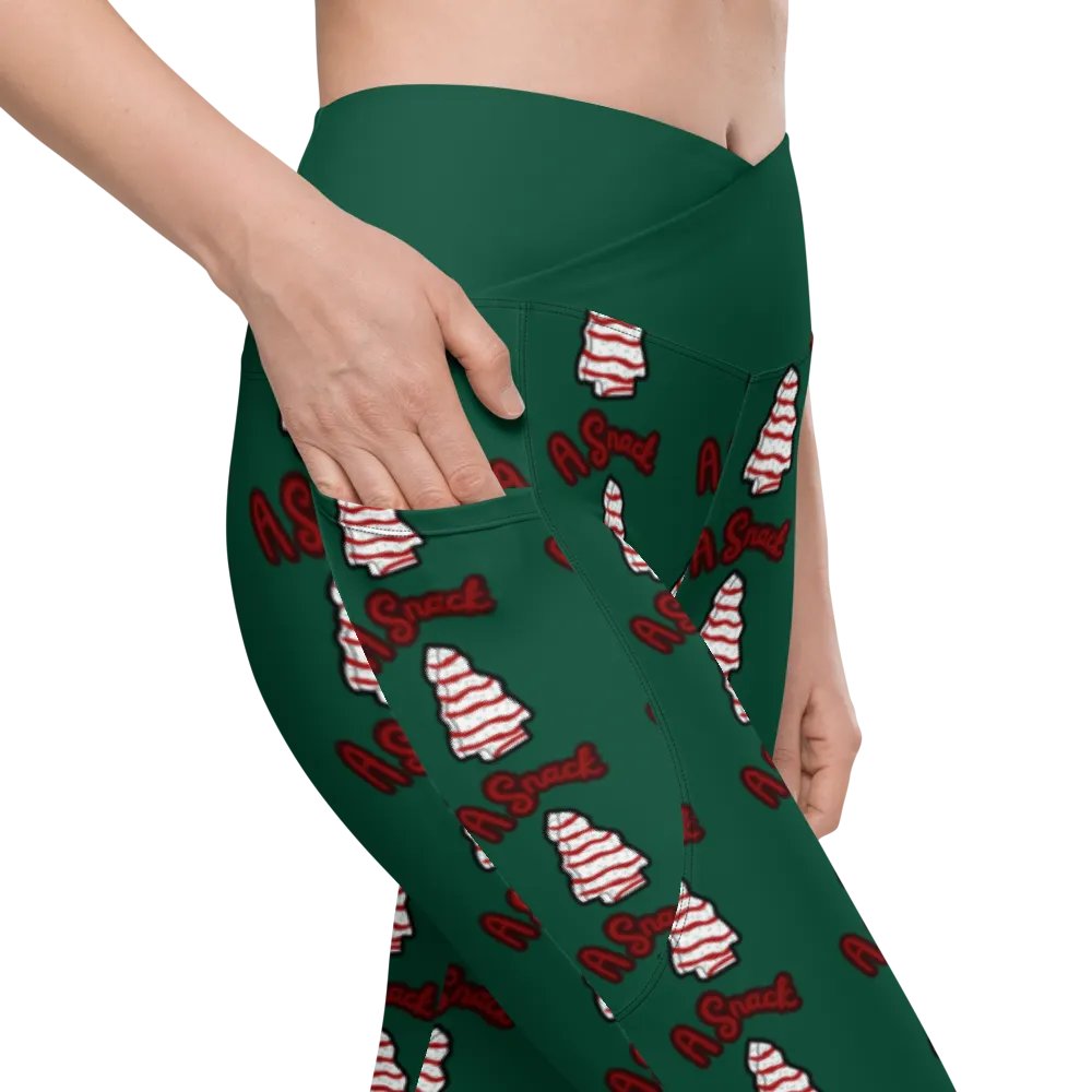 Vanilla Holiday Snack Cake All-Over Print Green Crossover Leggings with Pockets product image (7)