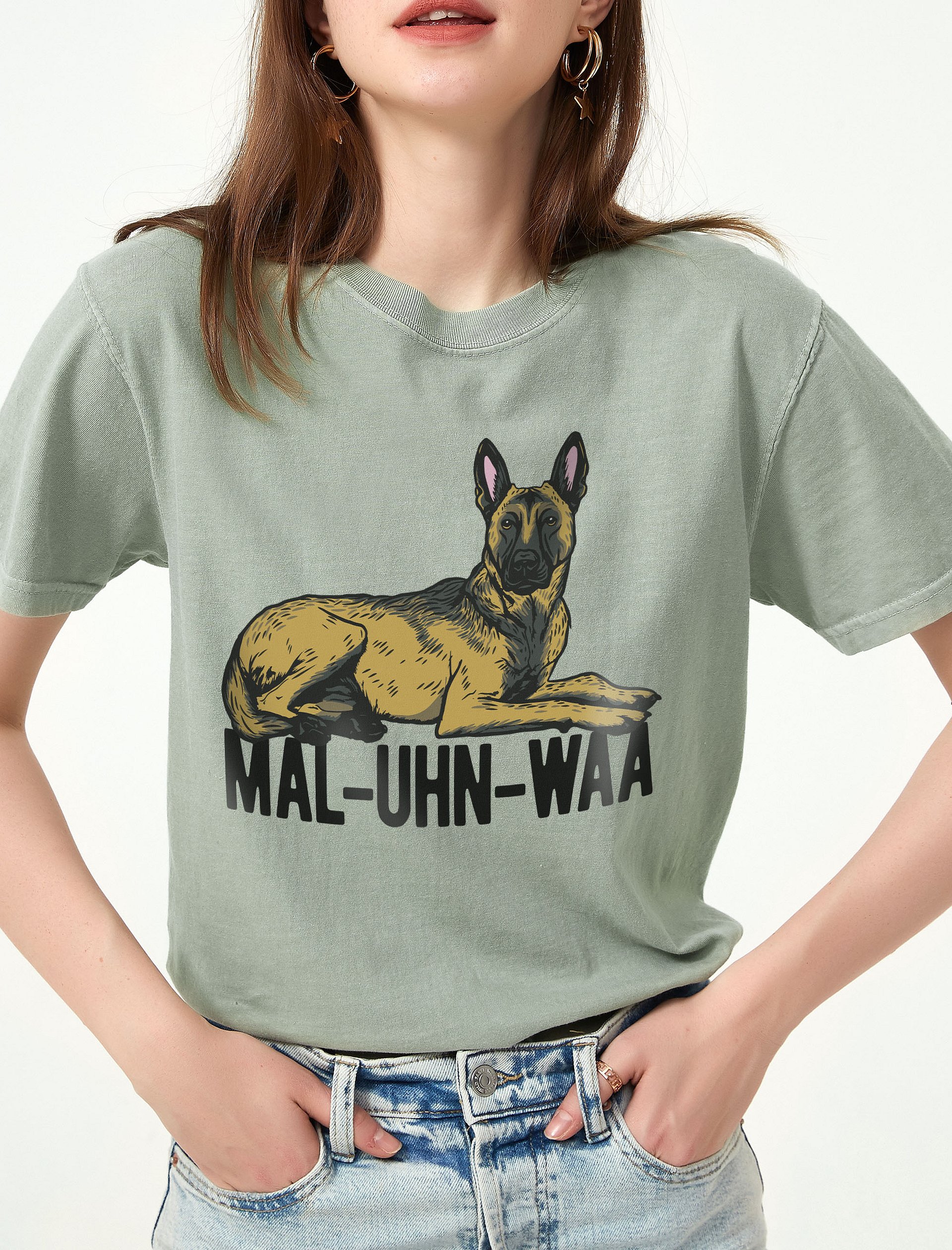 Mal-Uhn-Waa T-Shirt of a Belgian Malinois | Funny T-Shirt for Belgian Malinois and Herding Dog Owners product image (2)