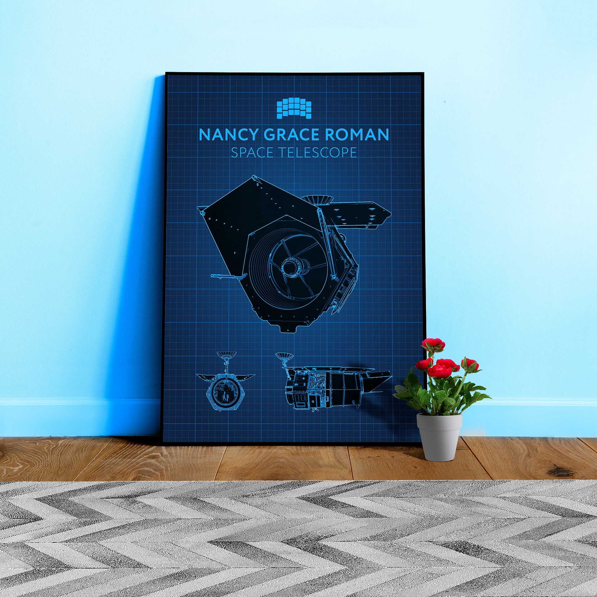 Nancy Grace Roman Telescope Blueprint Poster — NASA NGRST Space Print product image (1)