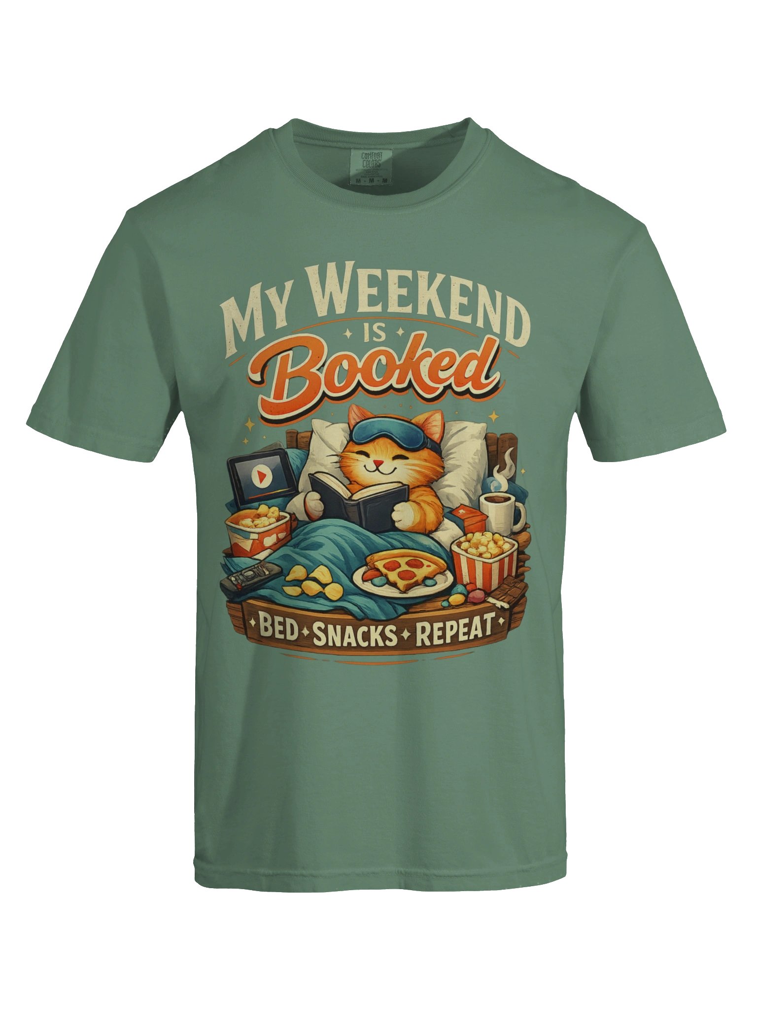 Funny Lazy Weekend T-Shirt – Bed Snacks Repeat Shirt for Introverts and Relaxing product image (5)