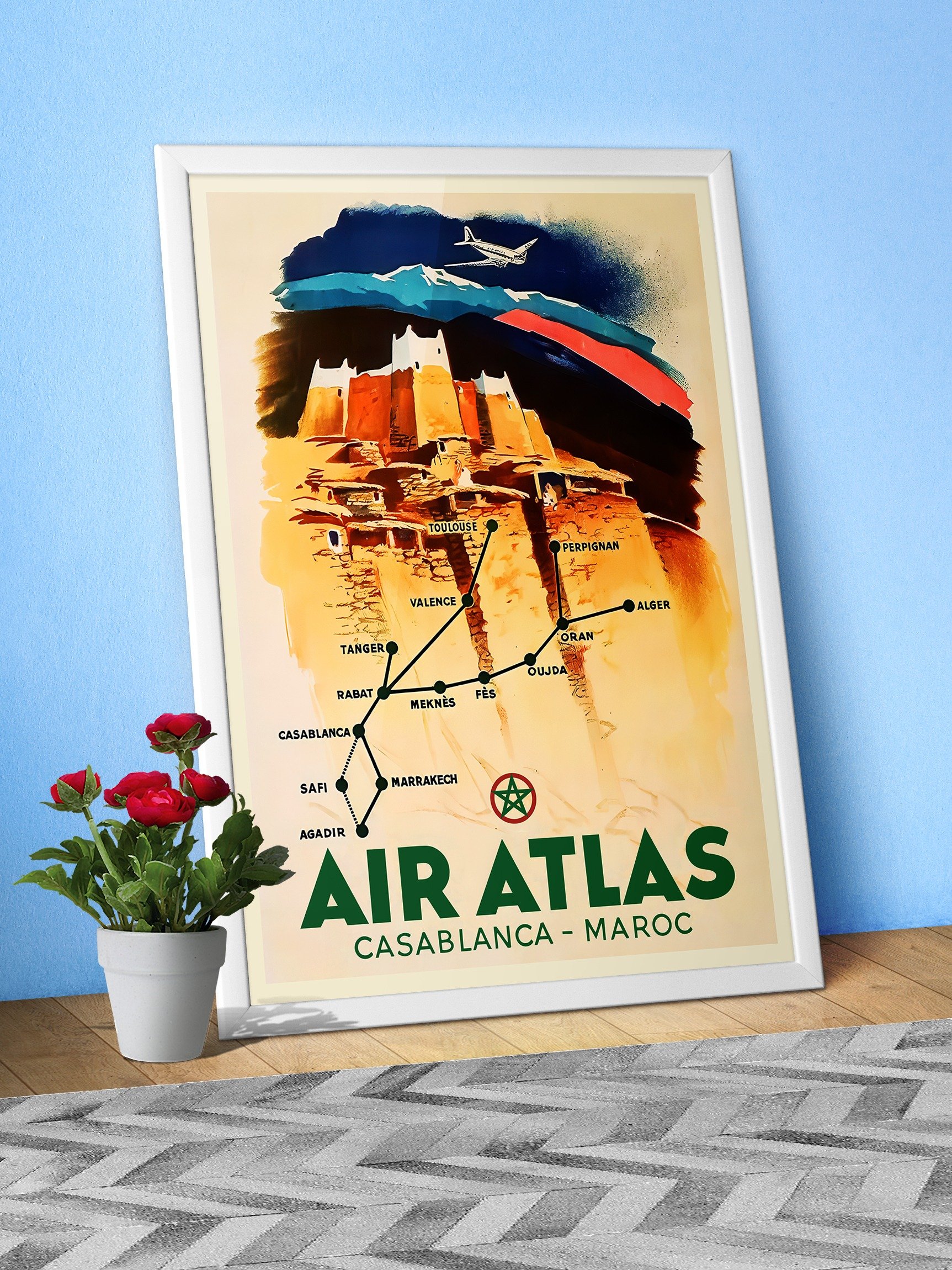 Morocco, Air Atlas, 1950s — retro travel poster, vintage travel print product image (6)