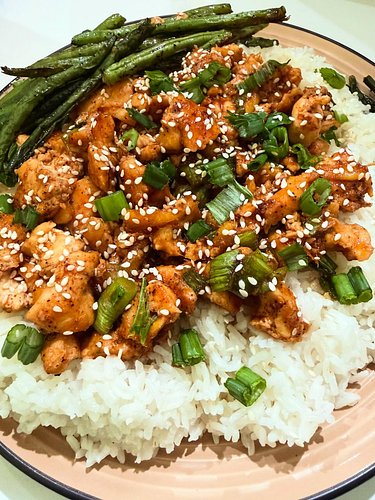 Sweet Soy Honey Chicken w/ Green Beans and Jasmine Rice