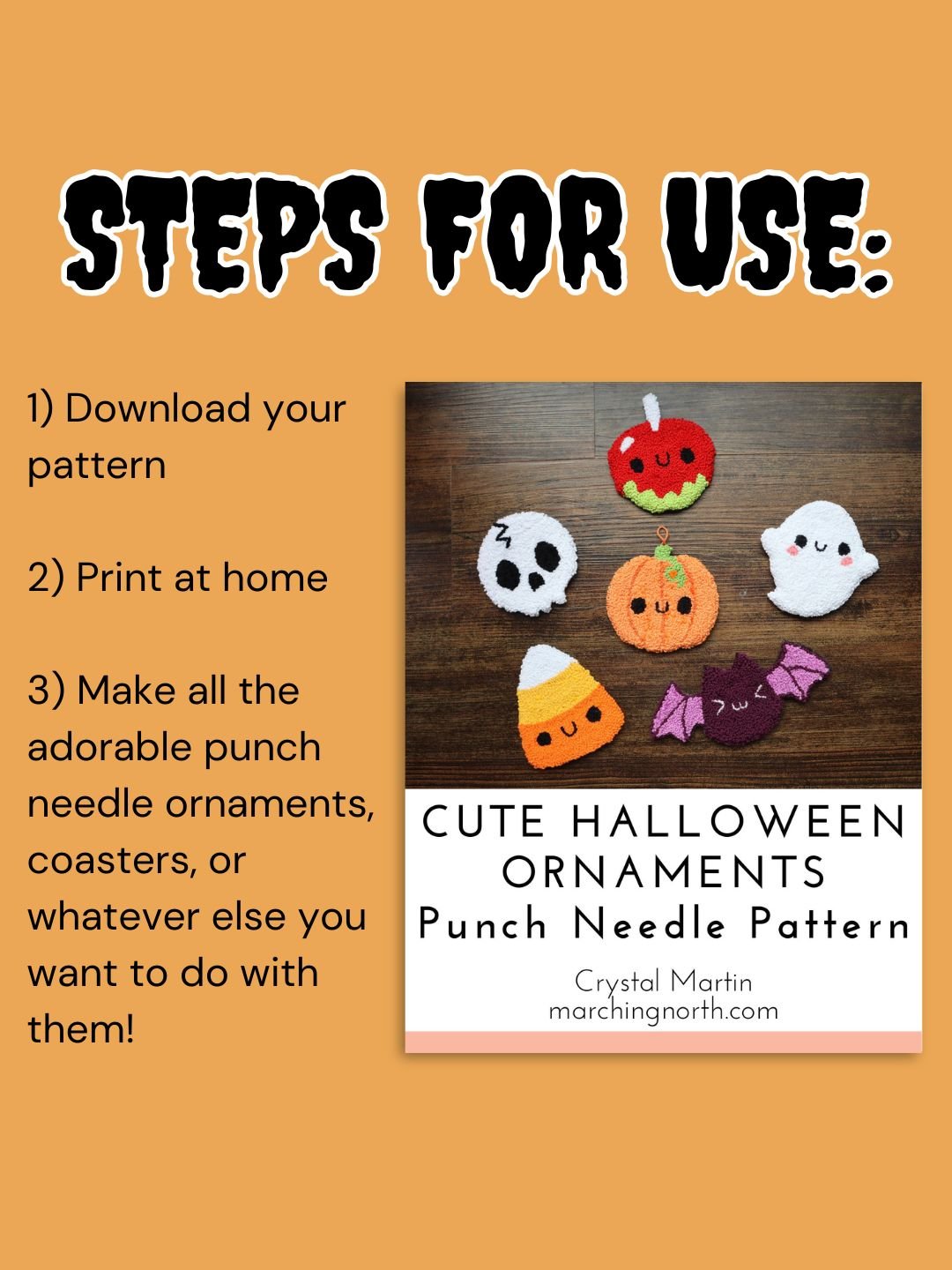 Cute Halloween Punch Needle Ornaments Pattern - Kawaii Style (Digital PDF Pattern) product image (4)
