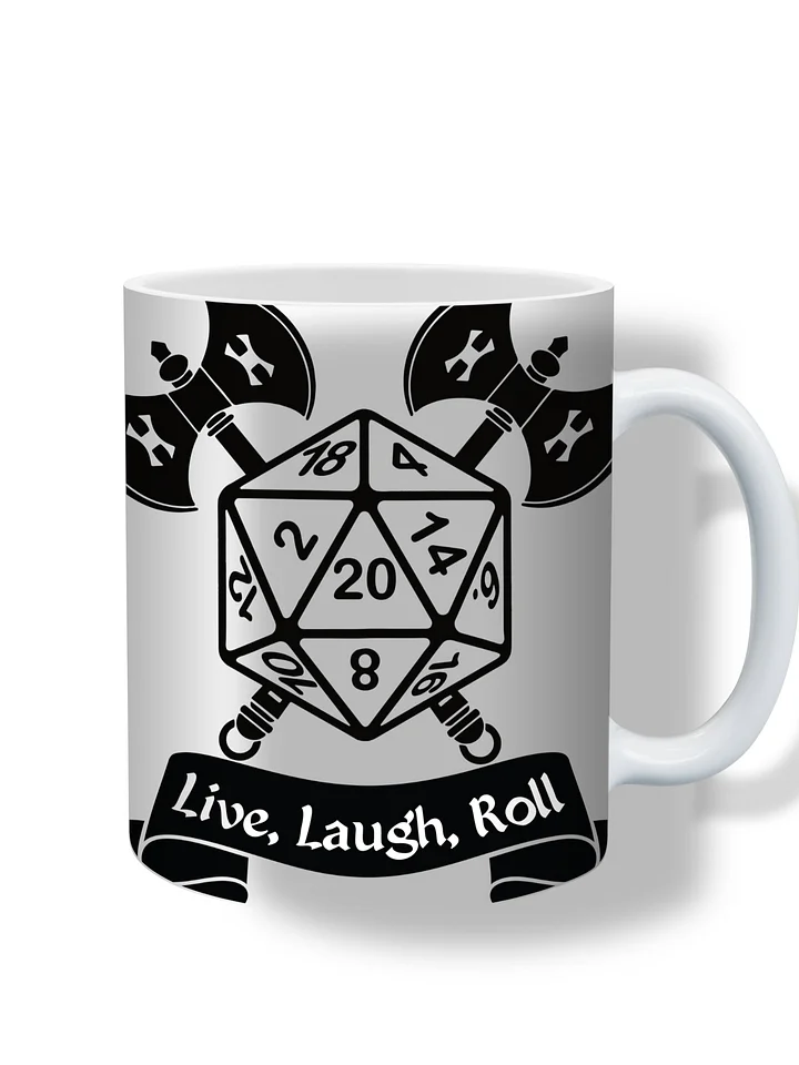 Live, Laugh, Roll 11oz Coffee Mug – D20 Dice Gaming Ceramic Cup – Perfect for Tabletop RPG Players and Dungeon Masters product image (1)