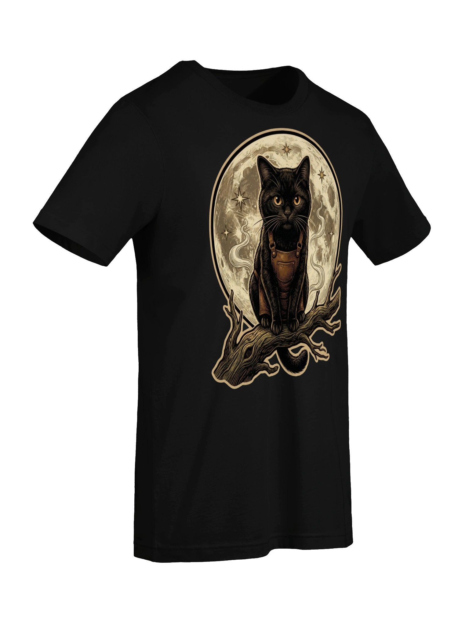 Moonlit Cat Vintage Graphic Tee - Mystical Night Black Cat Shirt product image (26)