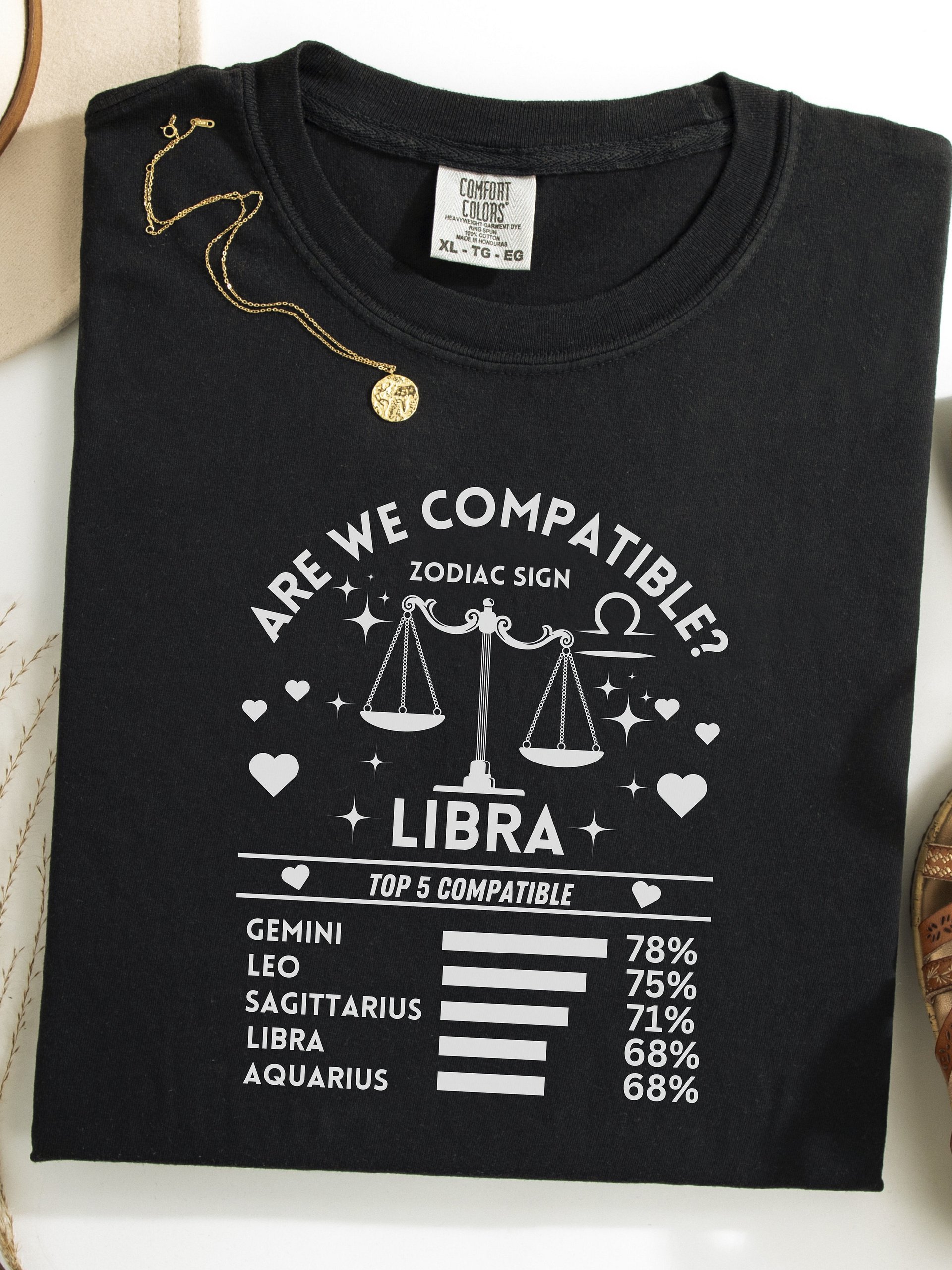 Libra Zodiac Sign Romantic Compatibility T-Shirt - Dark Comfort Colors 1717 product image (1)
