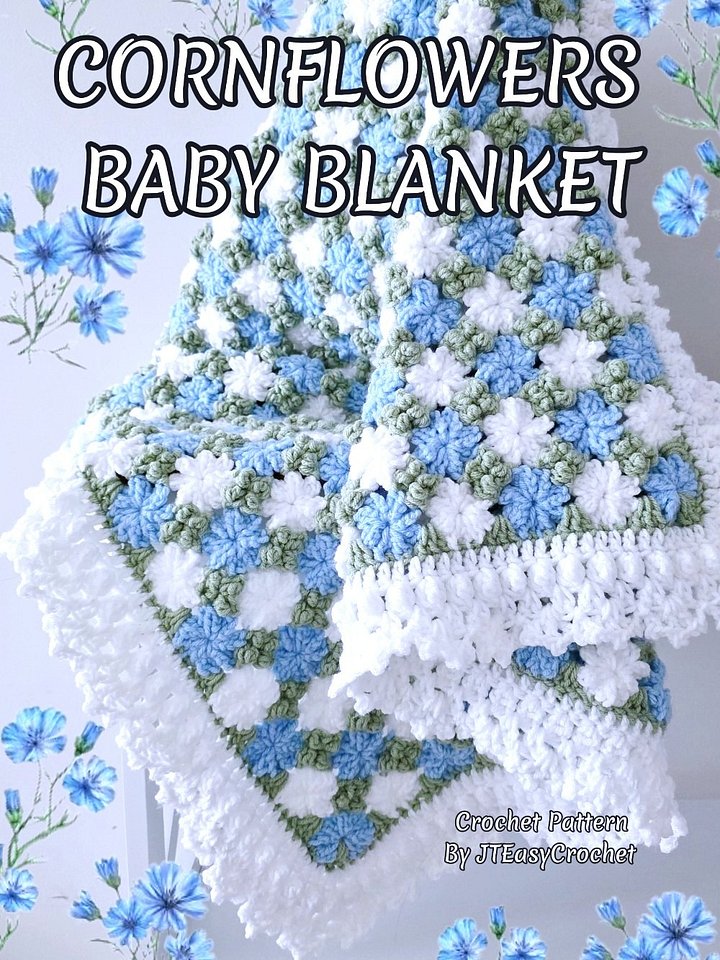 Crochet Pattern & Video, Cornflower Baby Blanket Throw, Crochet Rug product image (2)