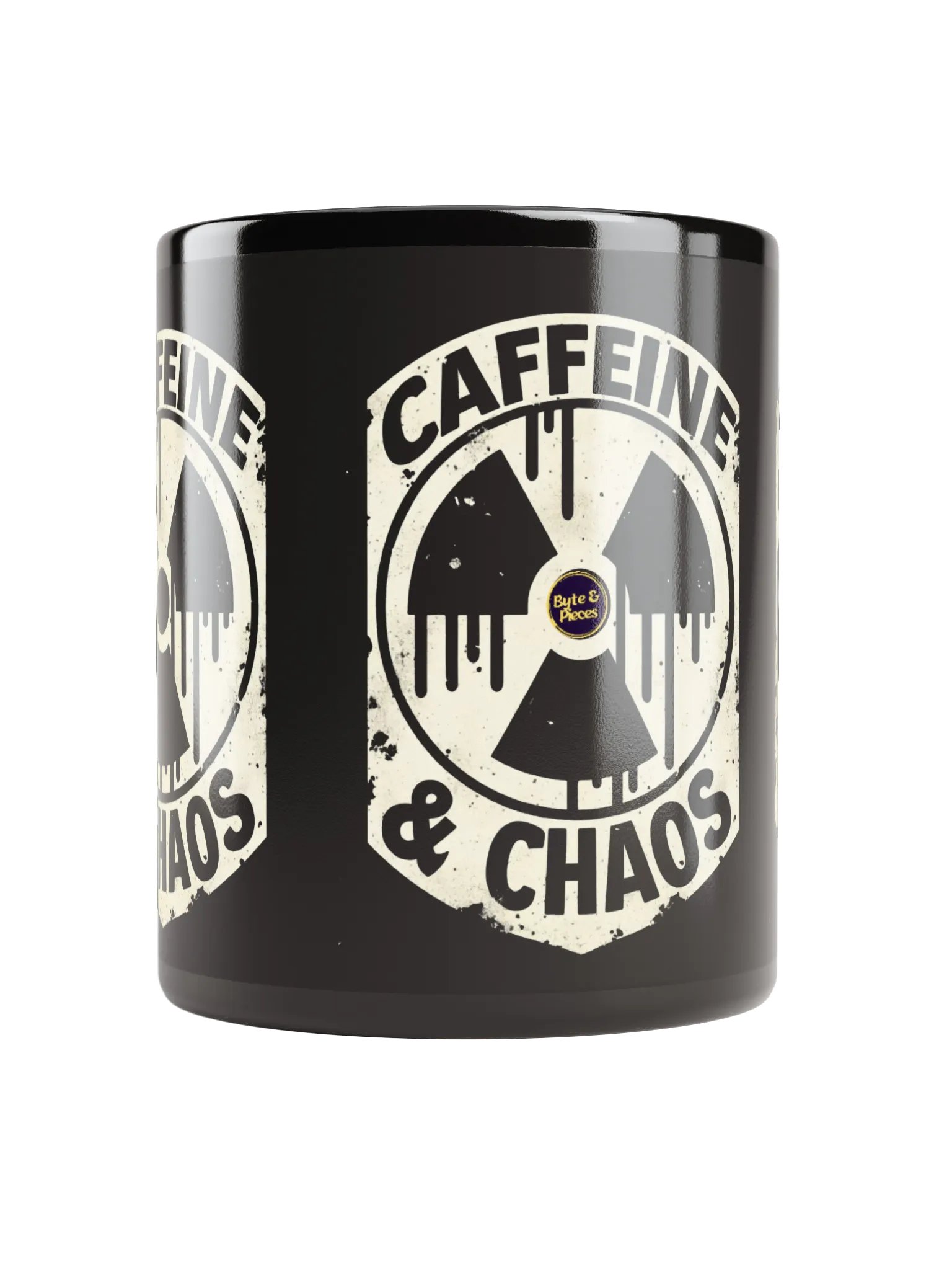 'Caffeine & Chaos' – Black Glossy Mug product image (5)