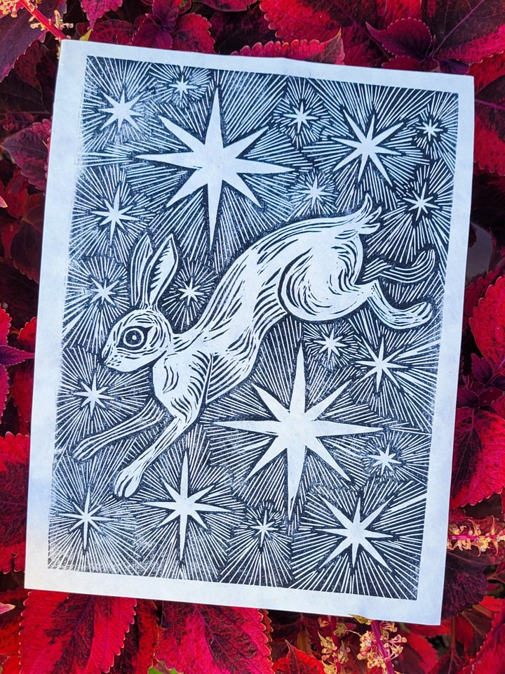 Starry Rabbit Lino Print/Patch product image (1)