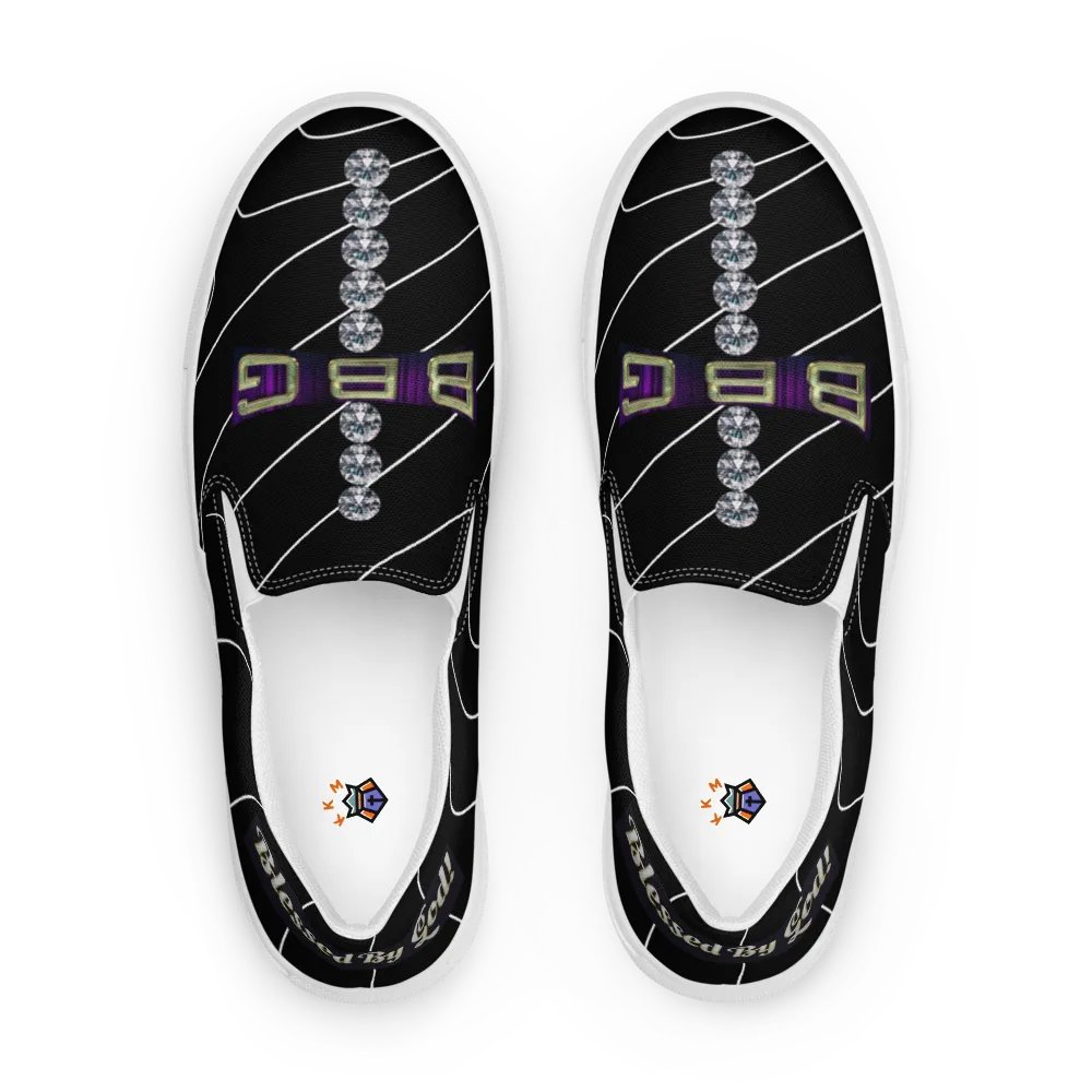 BBG Black Pinstripe Men's Diamond Cross Slip Ons product image (1)