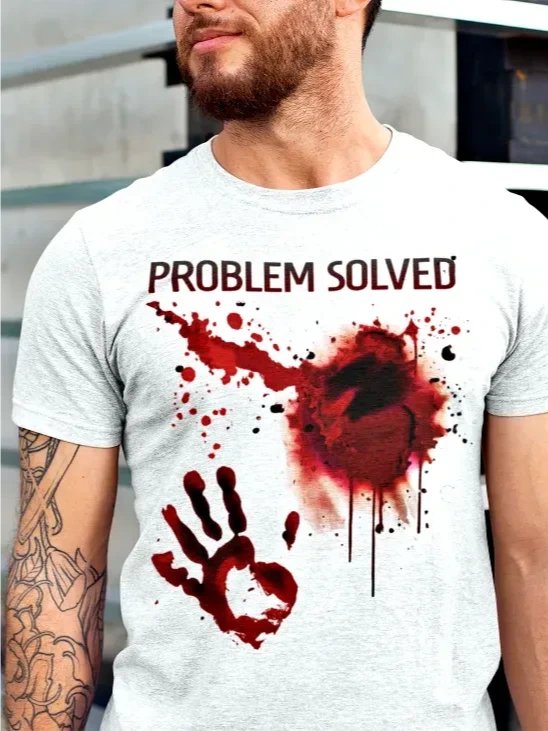 Problem Solved Blood Splatter Shirt – Bloody Handprint Zombie Gore Horror Tee product image (2)