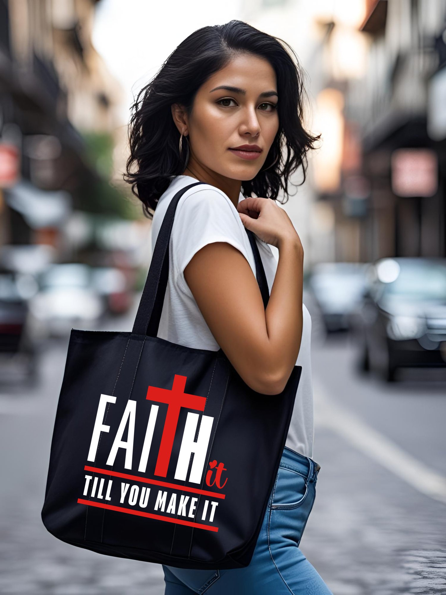 Faith It ’Til You Make It Tote Bag | Christian Faith Tote | Inspirational Scripture Tote for Women product image (1)
