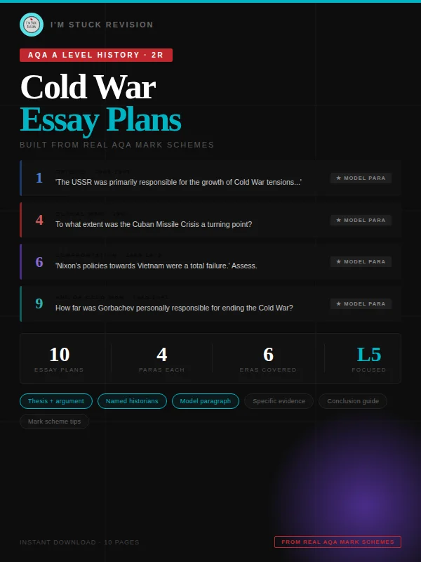 AQA A Level Cold War Essay Plans - 10 Plans + Model Paragraphs | Mark Scheme Focused | I'm Stuck Revision product image (1)