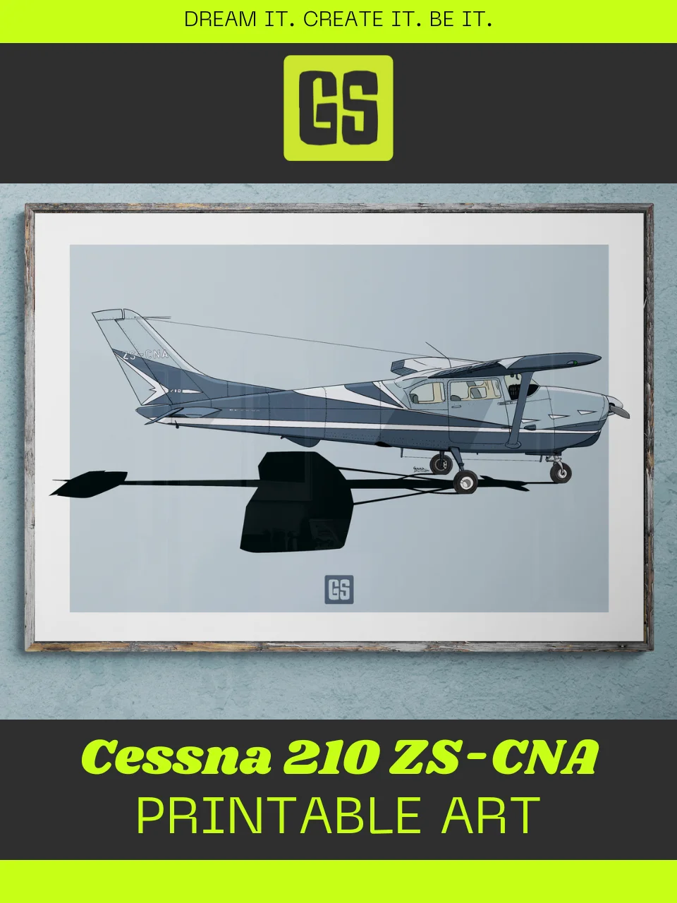 Cessna 210 ZS-CNA Printable Aviation Wall Art with Blue and White Background product image (1)