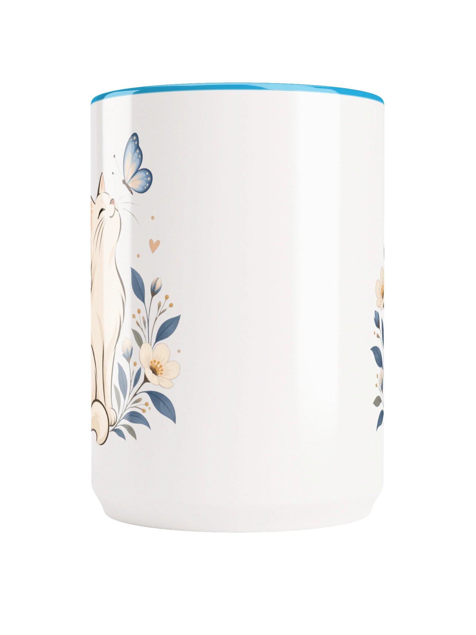 15 oz Light Blue Ceramic Mug | Cute Cat & Butterfly Design product image (5)