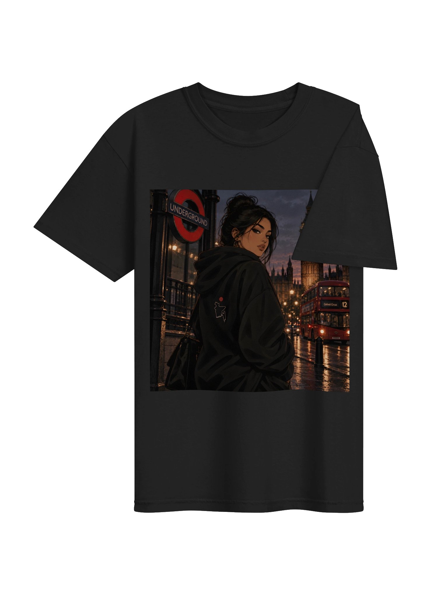 British Bangladeshi London Girl Printed Unisex T-Shirt in Black | Desi Illustrated Graphic Tee product image (4)
