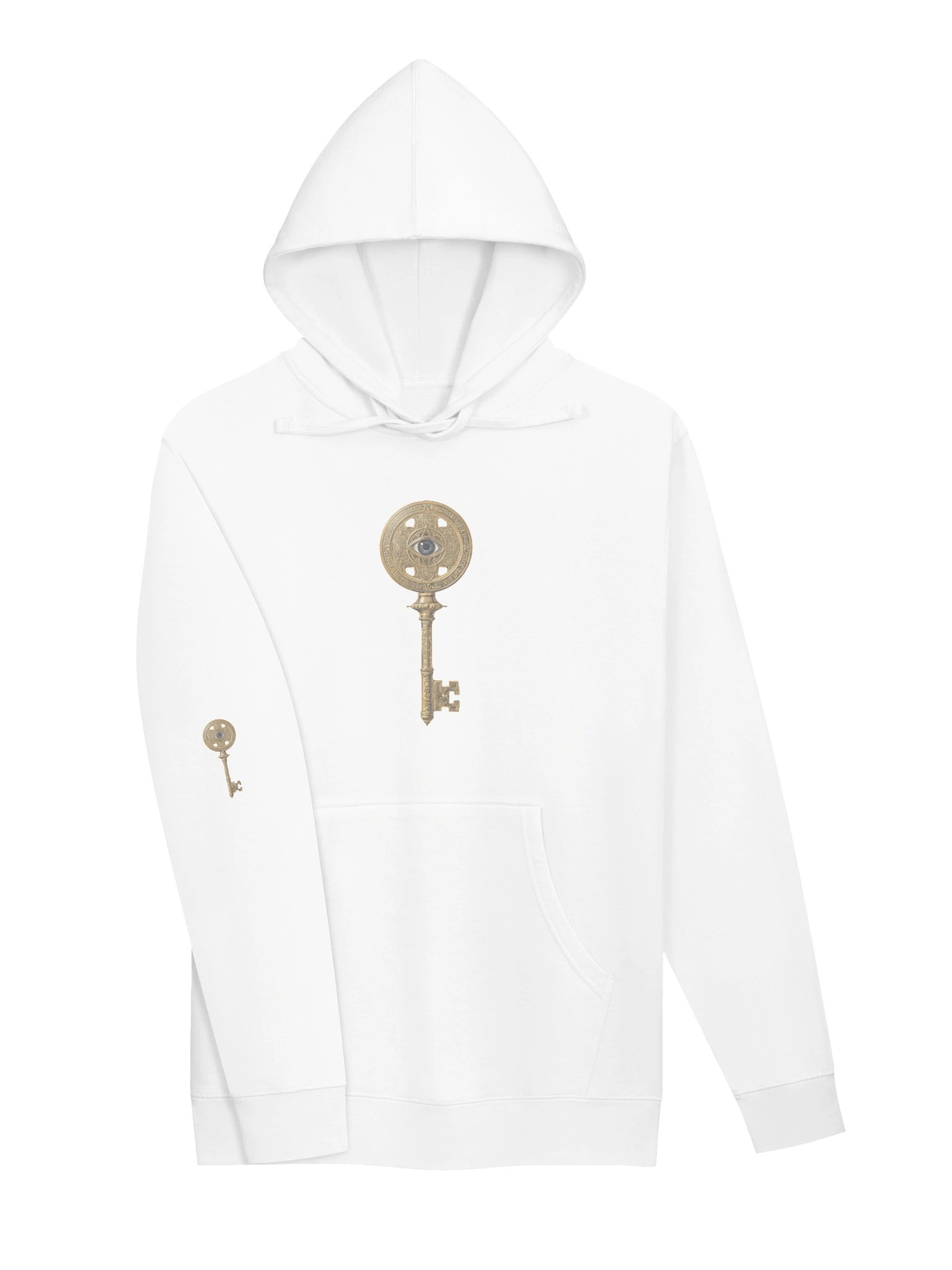 The Gatekeeper’s Key – White Direction Edition (Front + Right Sleeve Print) | Unisex Midweight Hoodie product image (3)