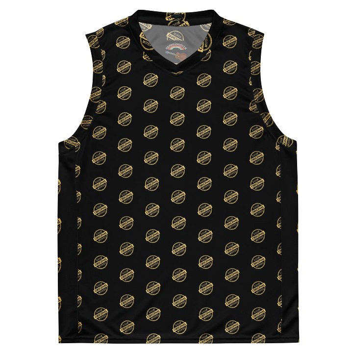 NEW!! sleeveless jersey with original music logo pattern - gold on black product image (2)