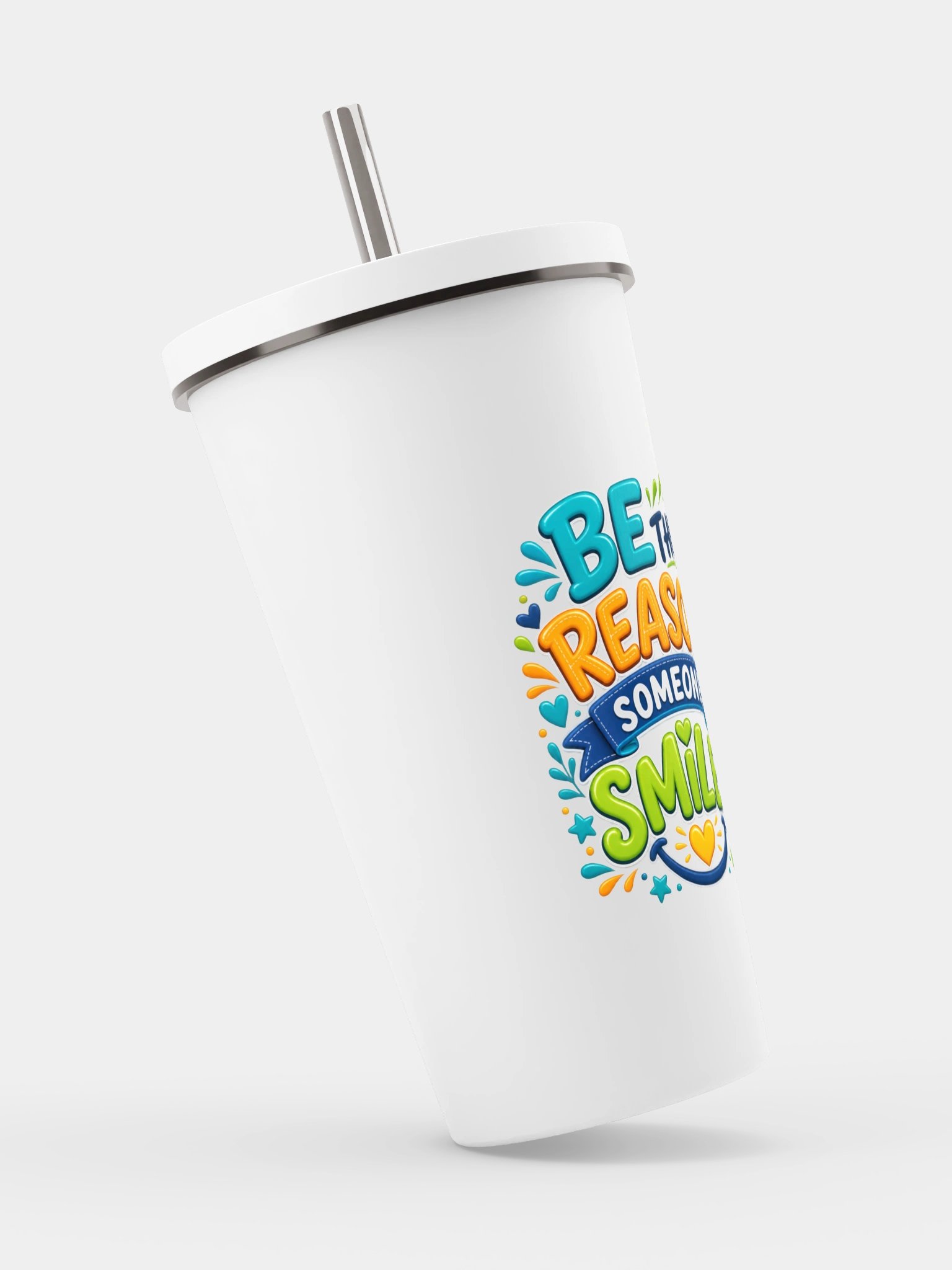 Stainless Steel Insulated Inspirational Tumbler with a Straw - Be the Reason Someone Smiles. product image (2)